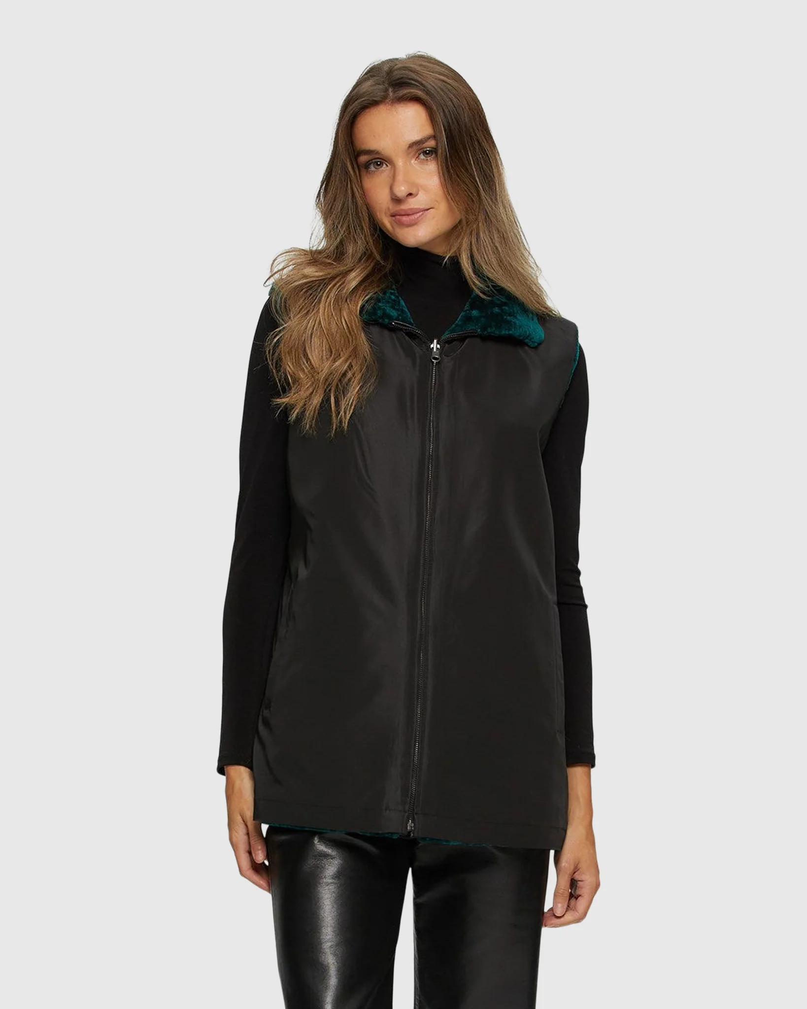 SHEARLING LAMB ZIP VEST REVERSIBLE TO TAFFETA - Image 12