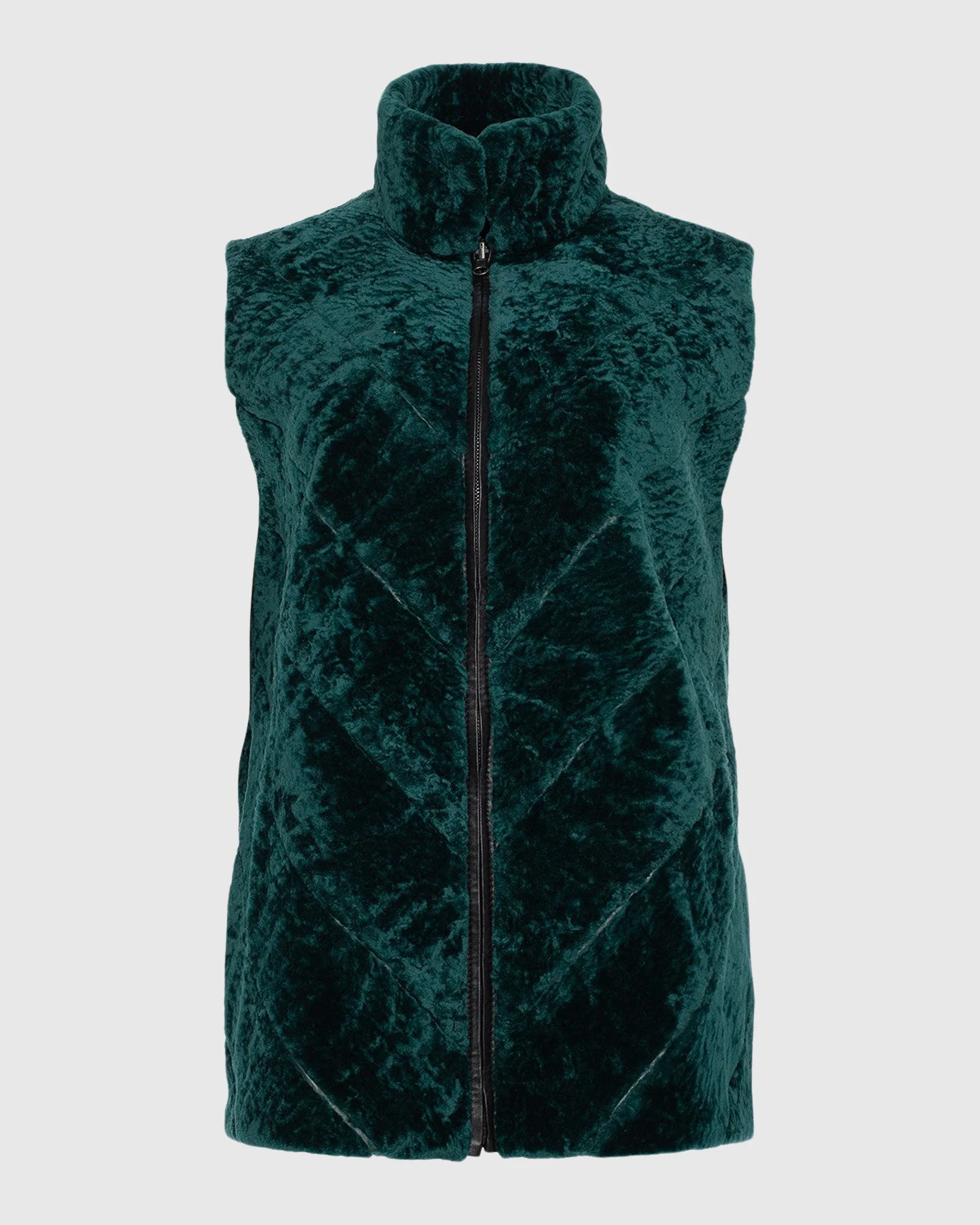 SHEARLING LAMB ZIP VEST REVERSIBLE TO TAFFETA - Image 13
