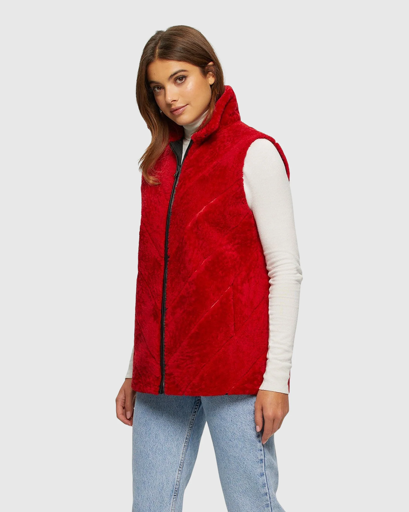 SHEARLING LAMB ZIP VEST REVERSIBLE TO TAFFETA - Image 15