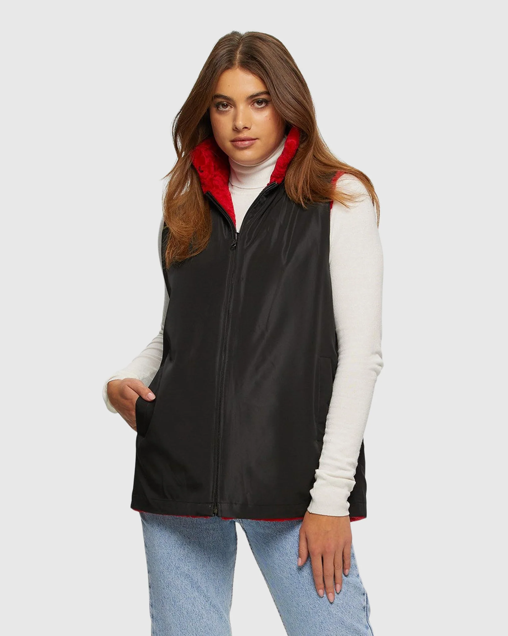 SHEARLING LAMB ZIP VEST REVERSIBLE TO TAFFETA - Image 17