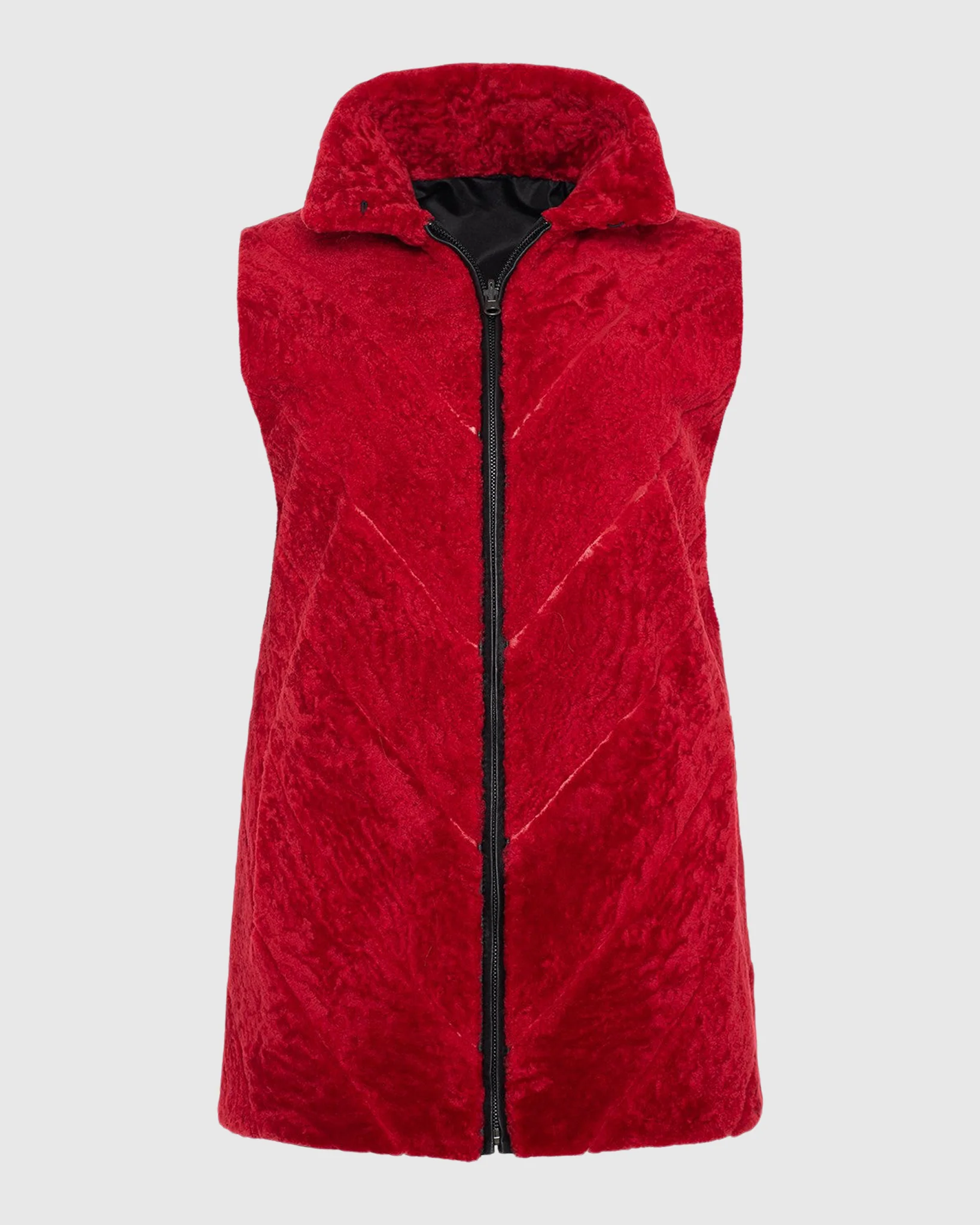 SHEARLING LAMB ZIP VEST REVERSIBLE TO TAFFETA - Image 18