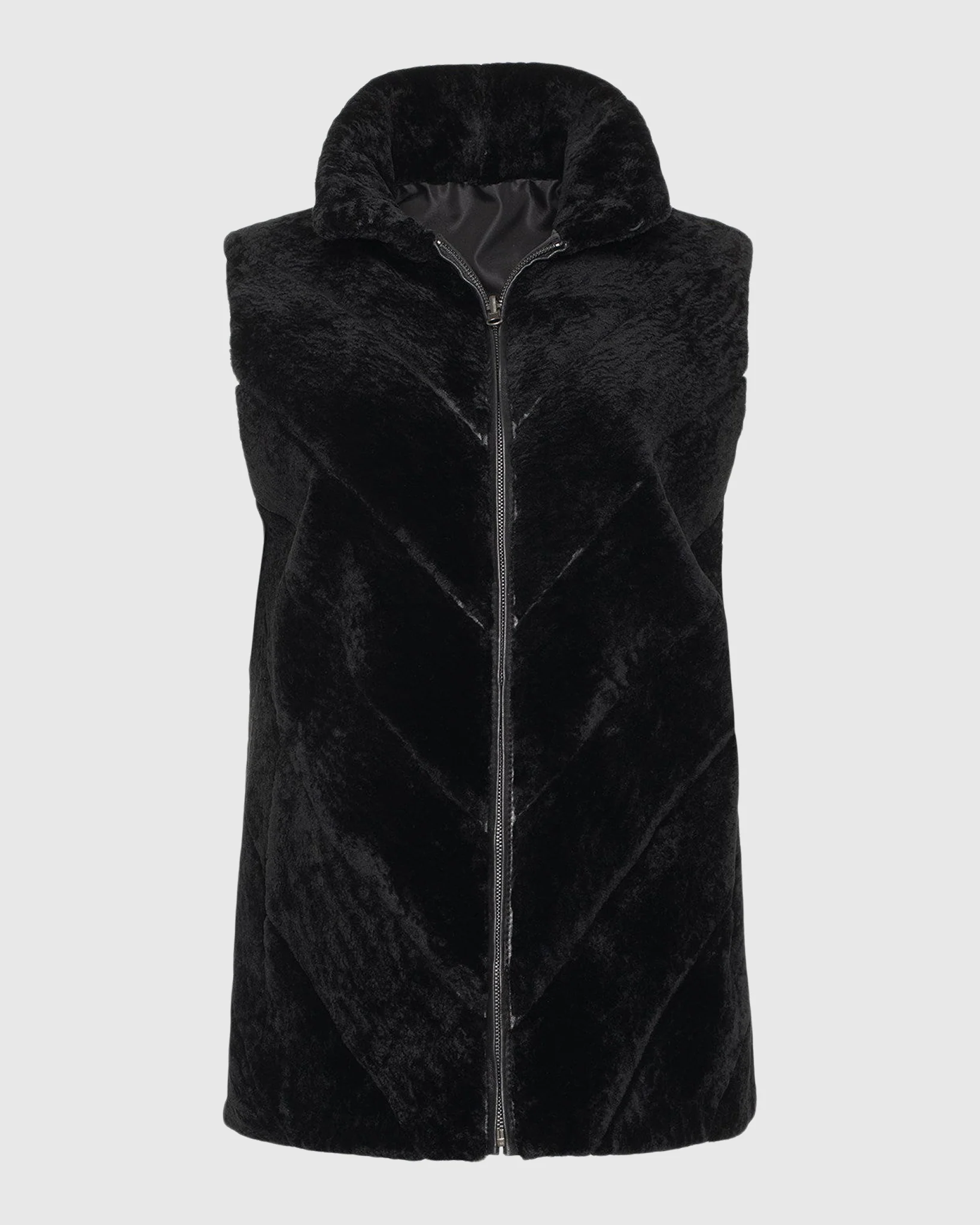 SHEARLING LAMB ZIP VEST REVERSIBLE TO TAFFETA - Image 4