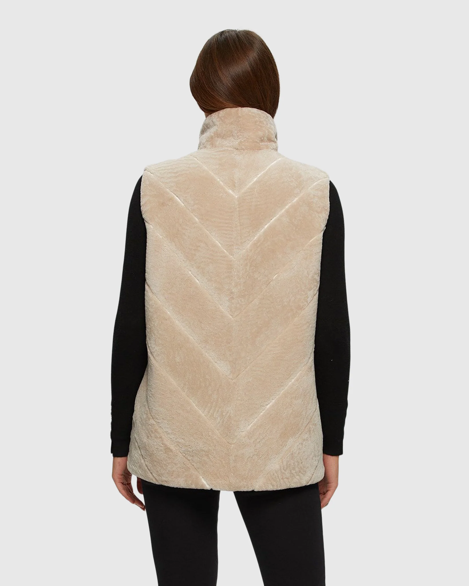 SHEARLING LAMB ZIP VEST REVERSIBLE TO TAFFETA - Image 6