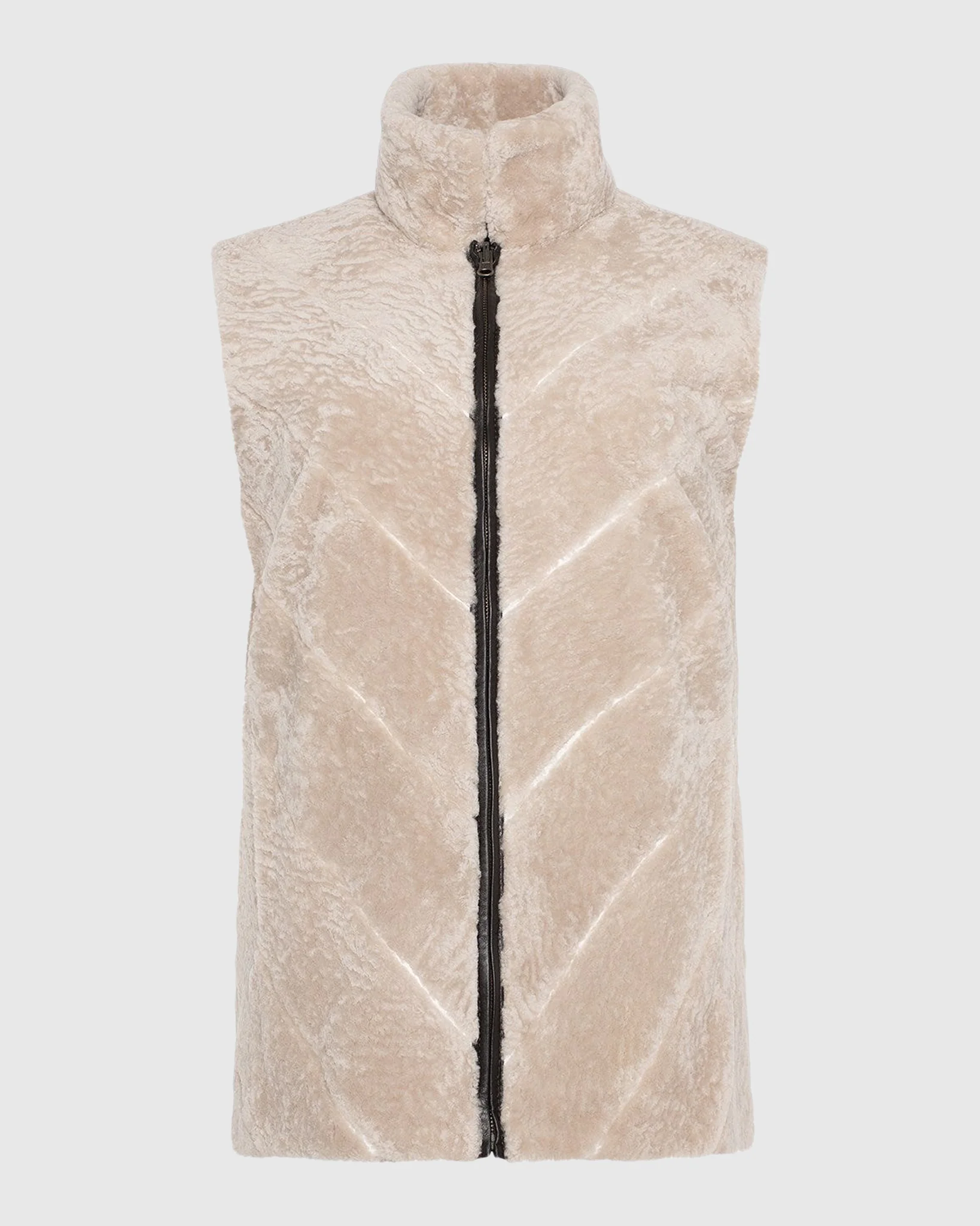 SHEARLING LAMB ZIP VEST REVERSIBLE TO TAFFETA - Image 8