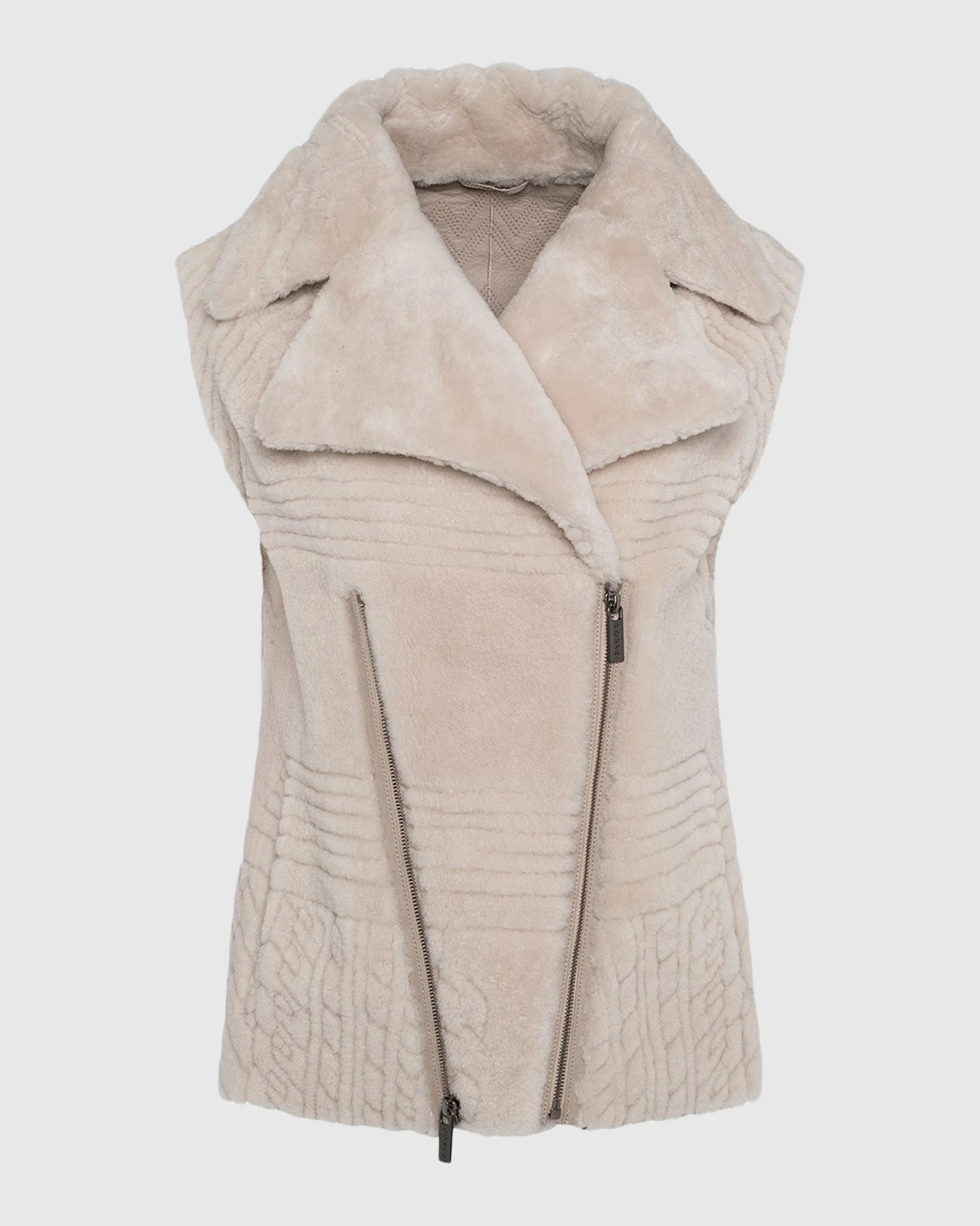 SHEARLING LAMB ZIP VEST WITH GROOVED PATTERN - Image 13