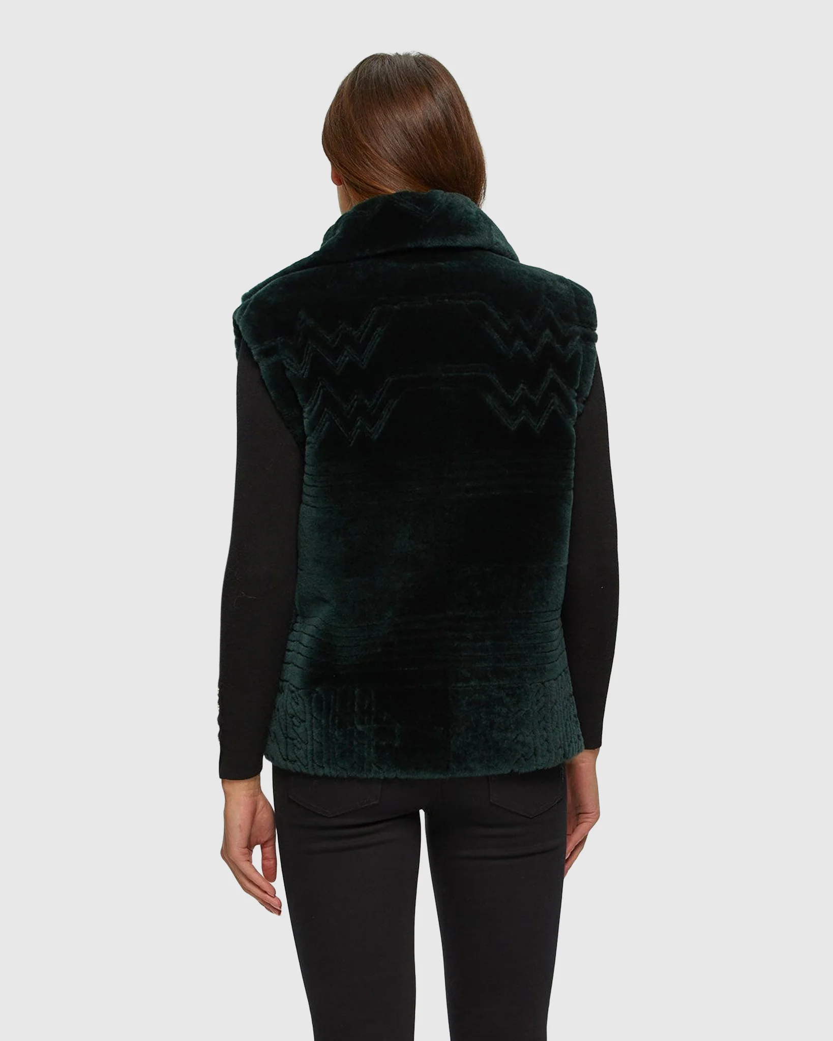 SHEARLING LAMB ZIP VEST WITH GROOVED PATTERN - Image 3