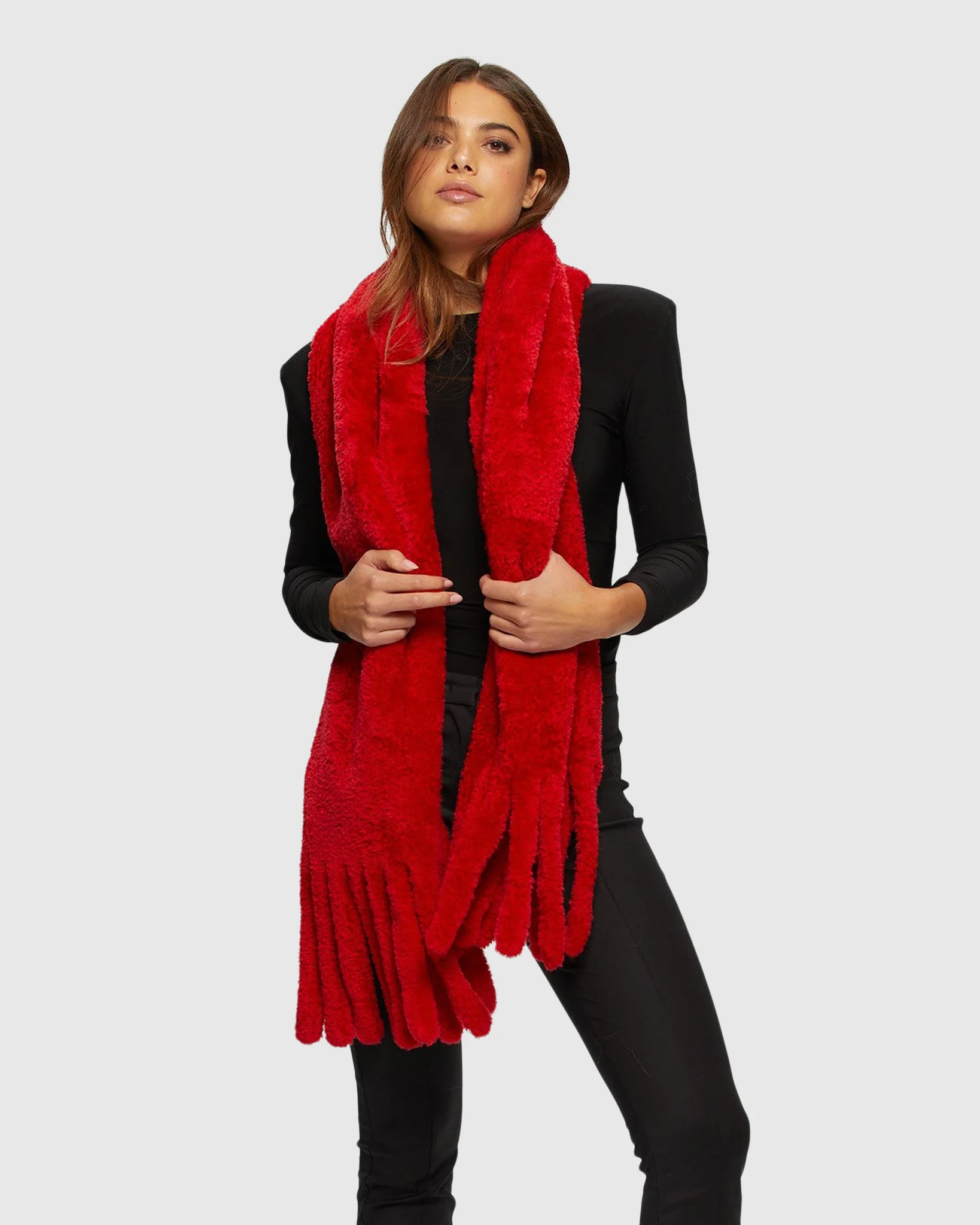 SILKY SHEARLING LAMB STOLE WITH FRINGES - Image 6