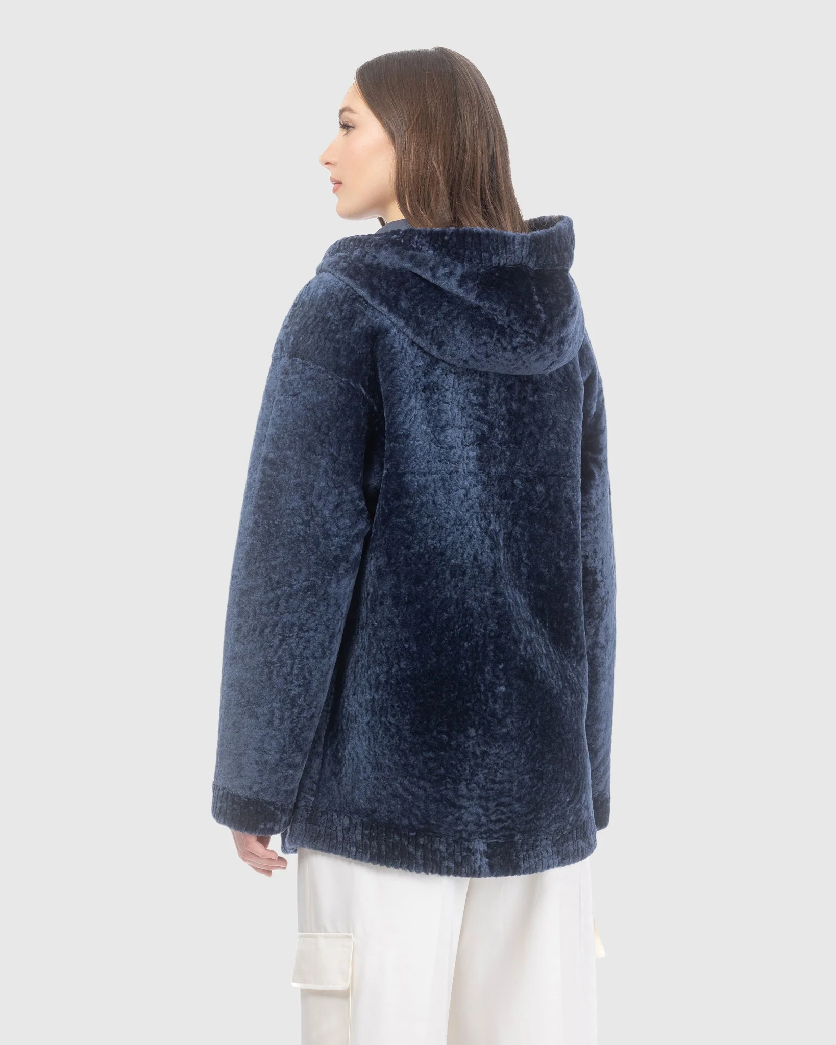 Textured Reversible Shearling Lamb Zip Jacket, Hood - Image 5