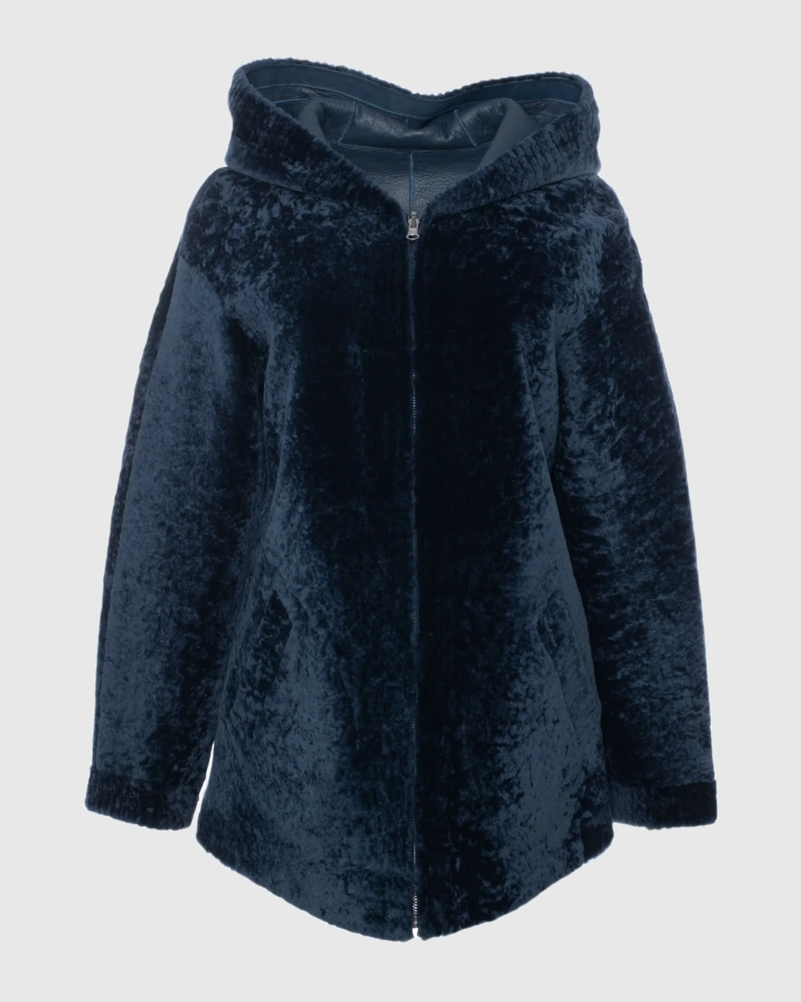 Textured Reversible Shearling Lamb Zip Jacket, Hood - Image 6