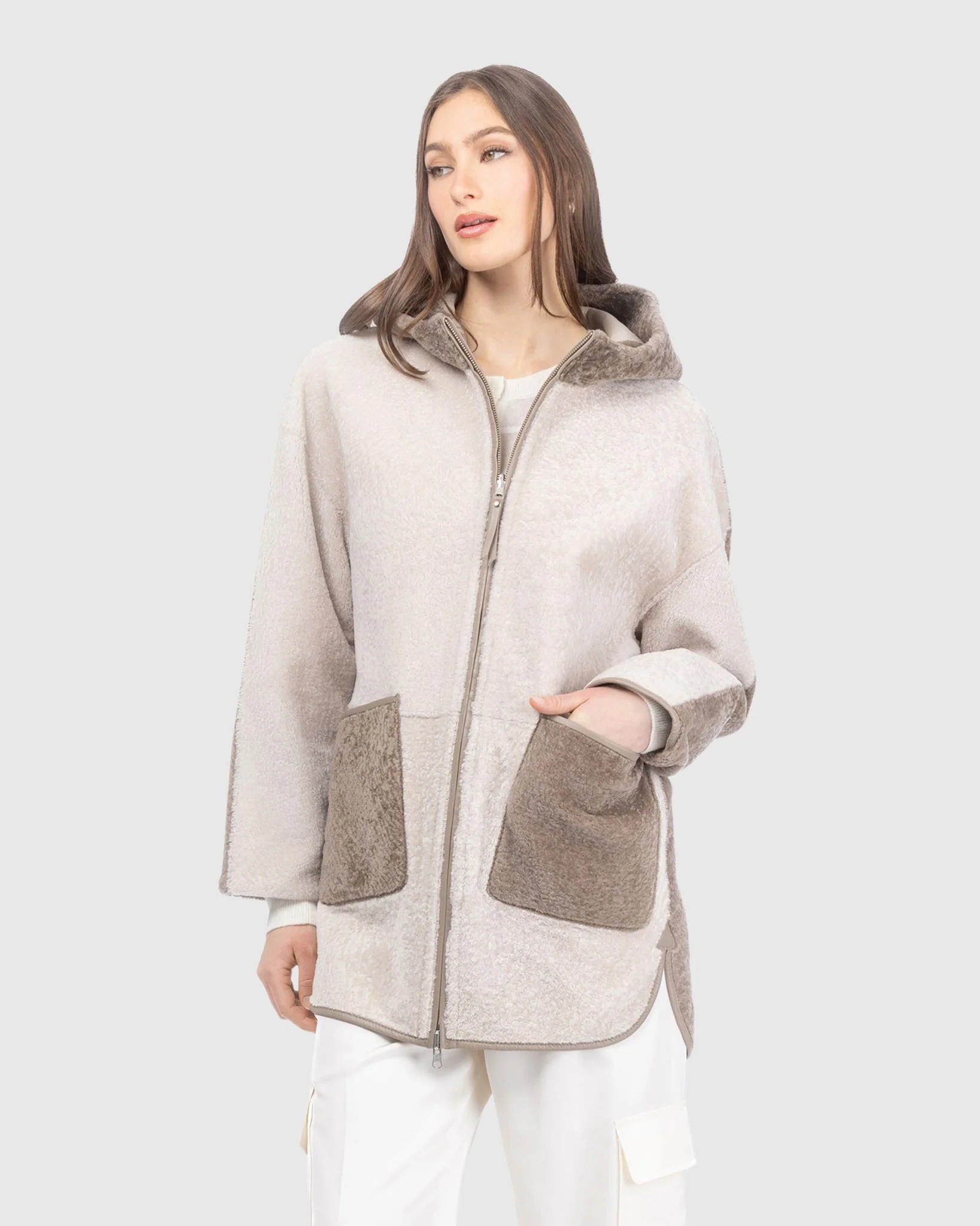 TEXTURED SHEARLING LAMB PARKA