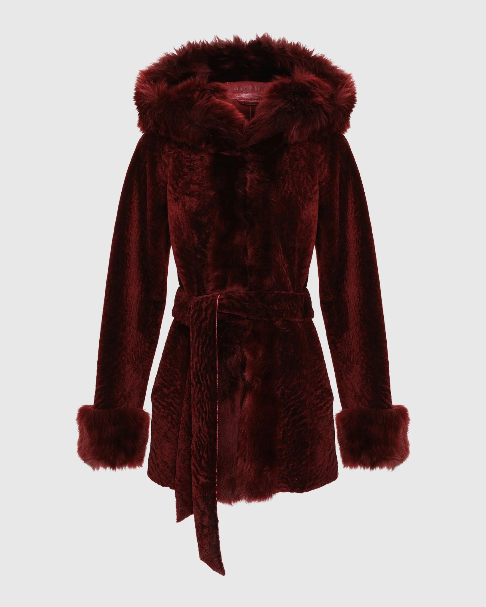 Textured Shearling Lamb Reversible Parka With Merinillo Shearling Lamb Hood Trim, Tuxedo, Cuffs & Belt - Image 21