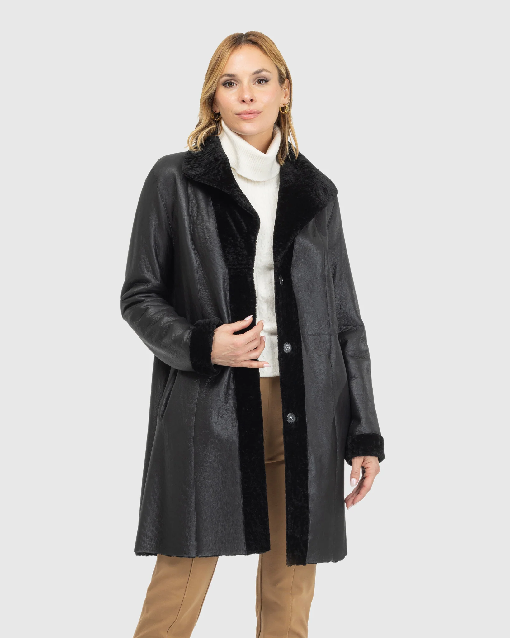 Textured Shearling Lamb Reversible Stroller, Belt - Image 11