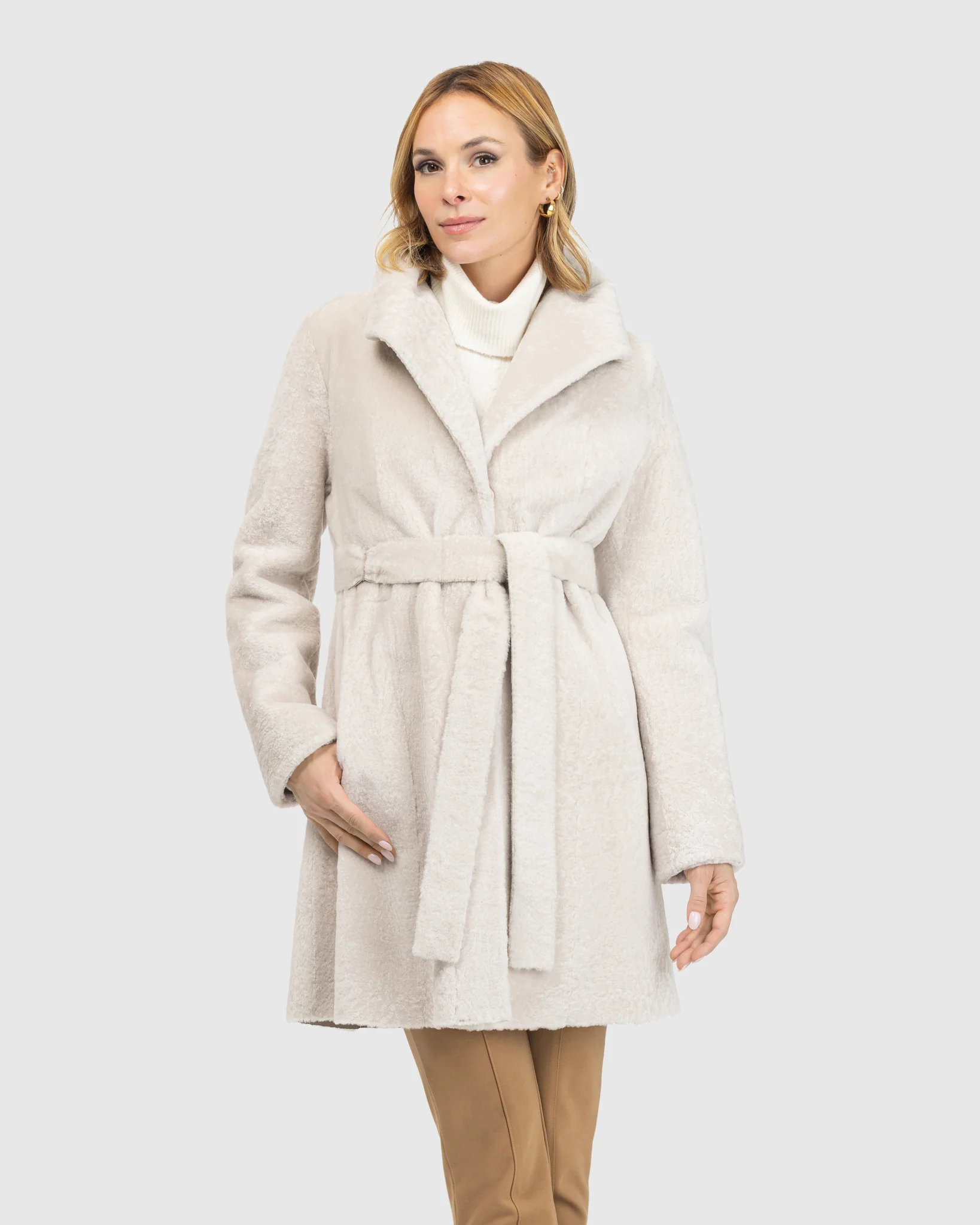 Textured Shearling Lamb Reversible Stroller, Belt - Image 12