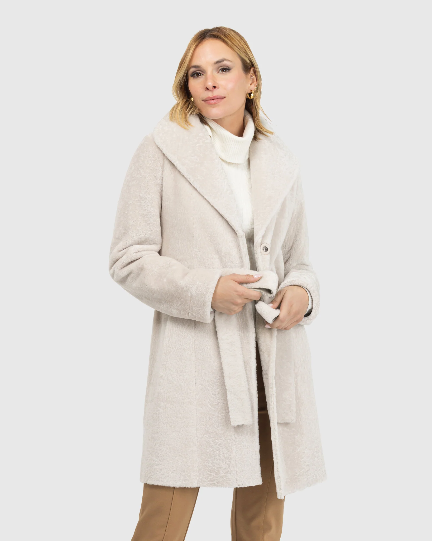 Textured Shearling Lamb Reversible Stroller, Belt - Image 19