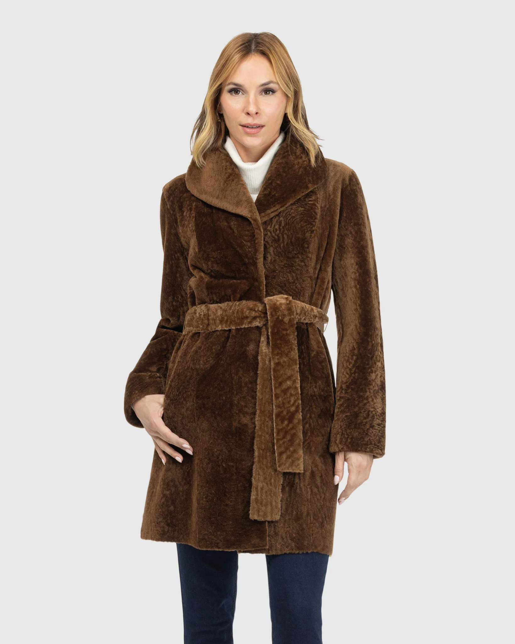 Textured Shearling Lamb Reversible Stroller, Belt - Image 23