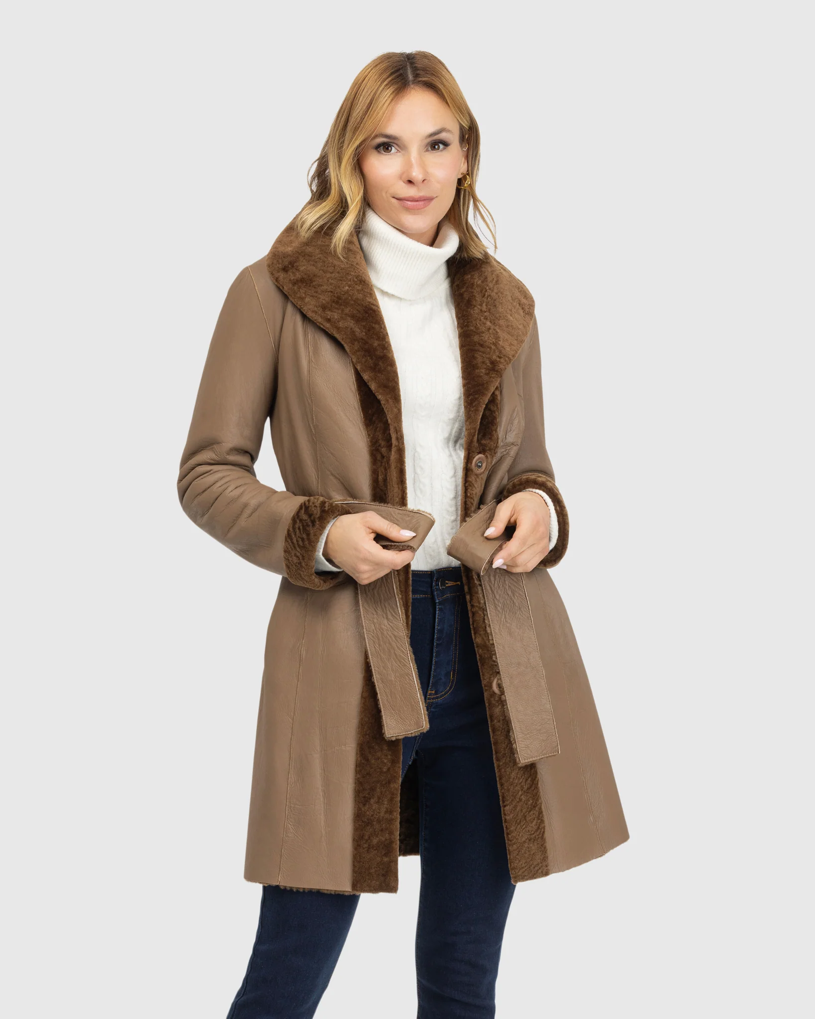 Textured Shearling Lamb Reversible Stroller, Belt - Image 27