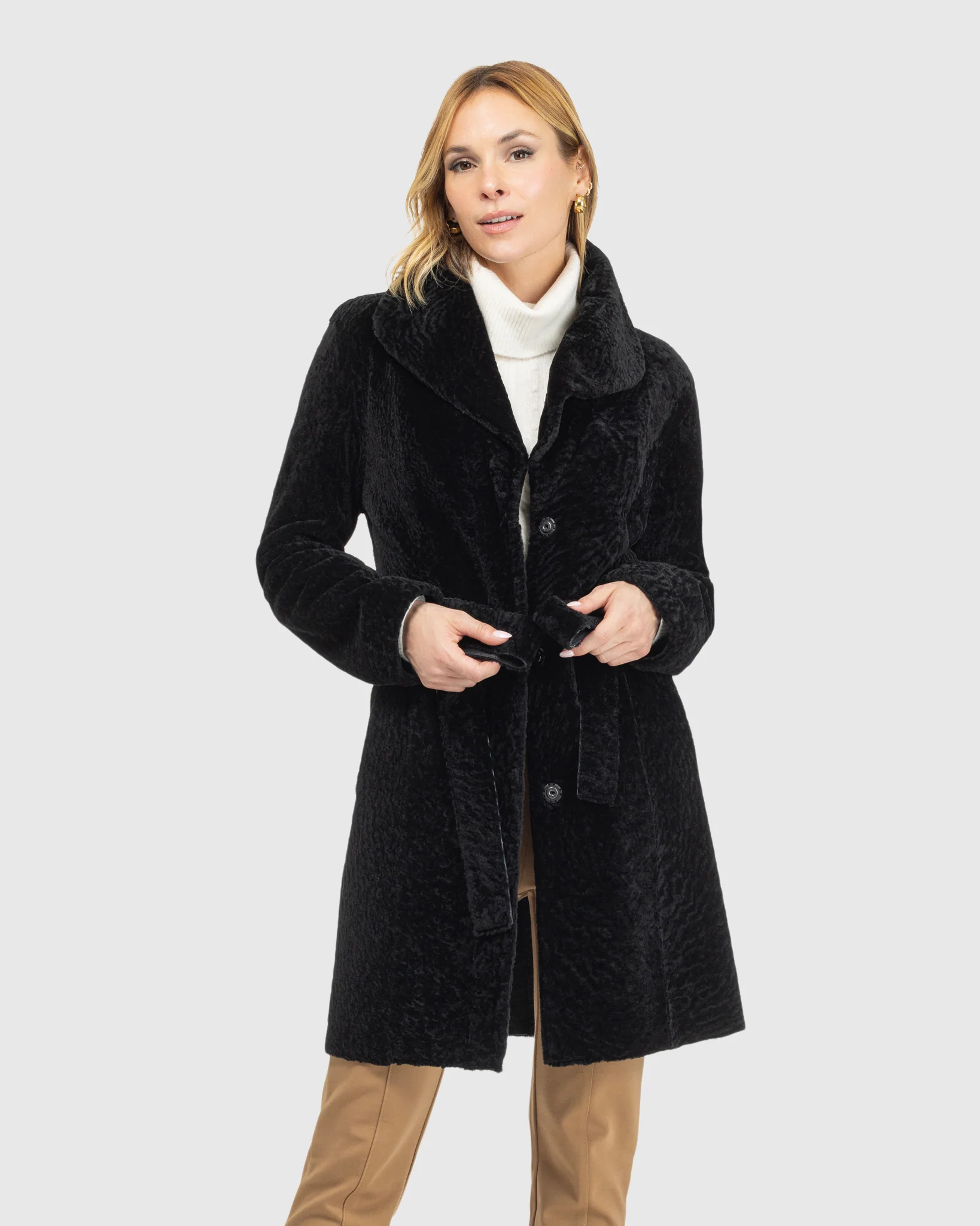 Textured Shearling Lamb Reversible Stroller, Belt - Image 8
