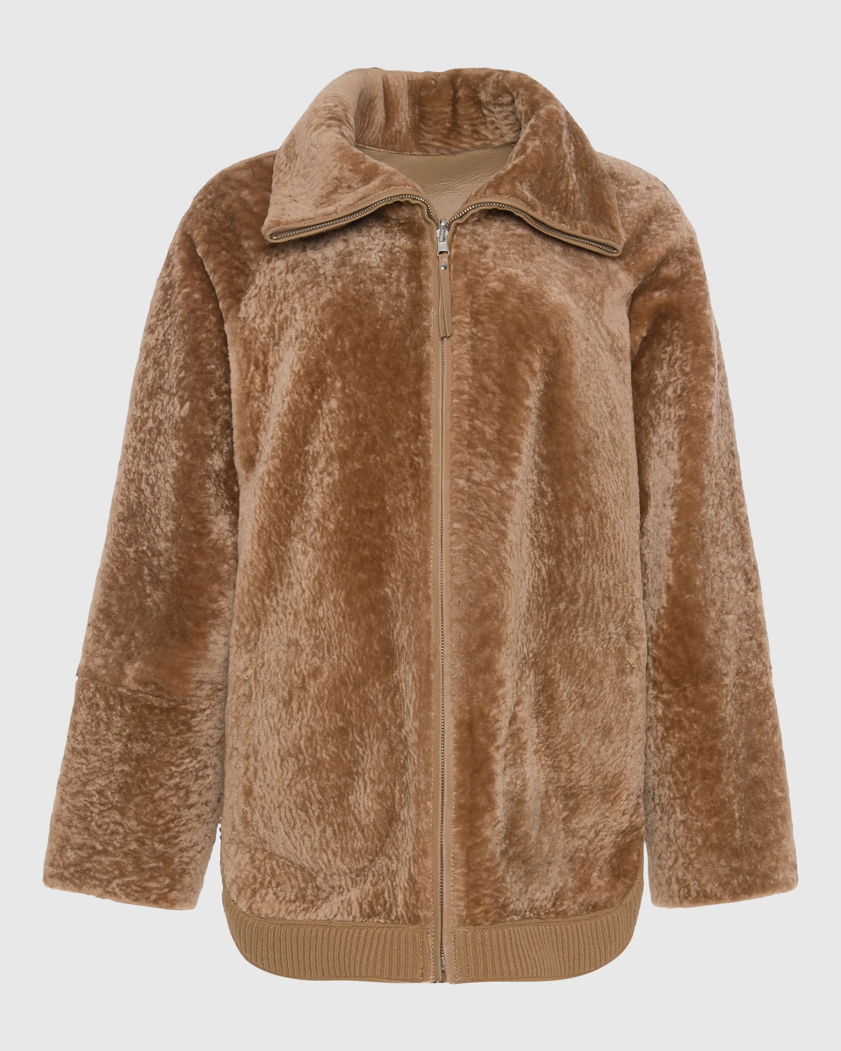 Textured Shearling Lamb Zip Jacket - Image 23