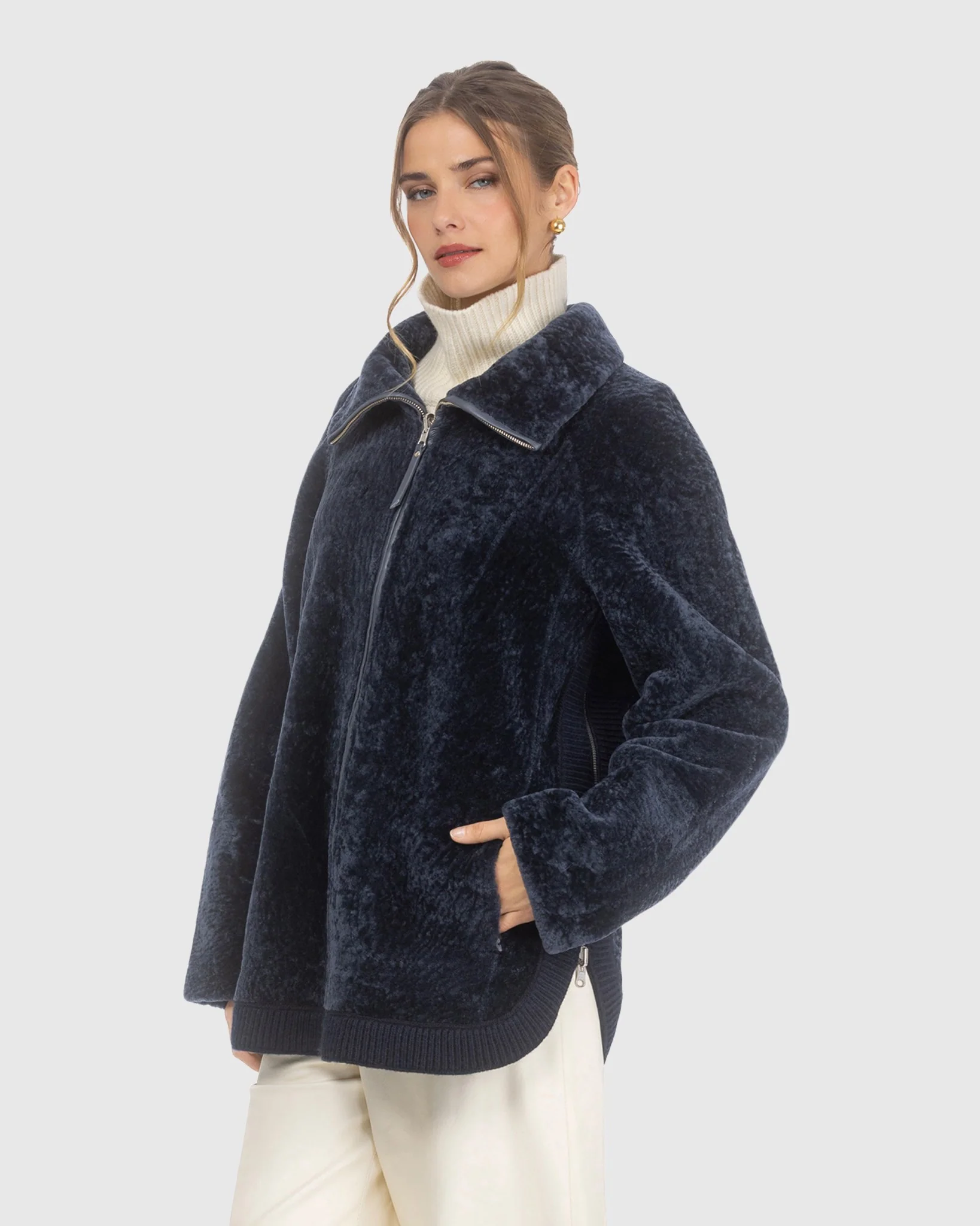 Textured Shearling Lamb Zip Jacket - Image 4