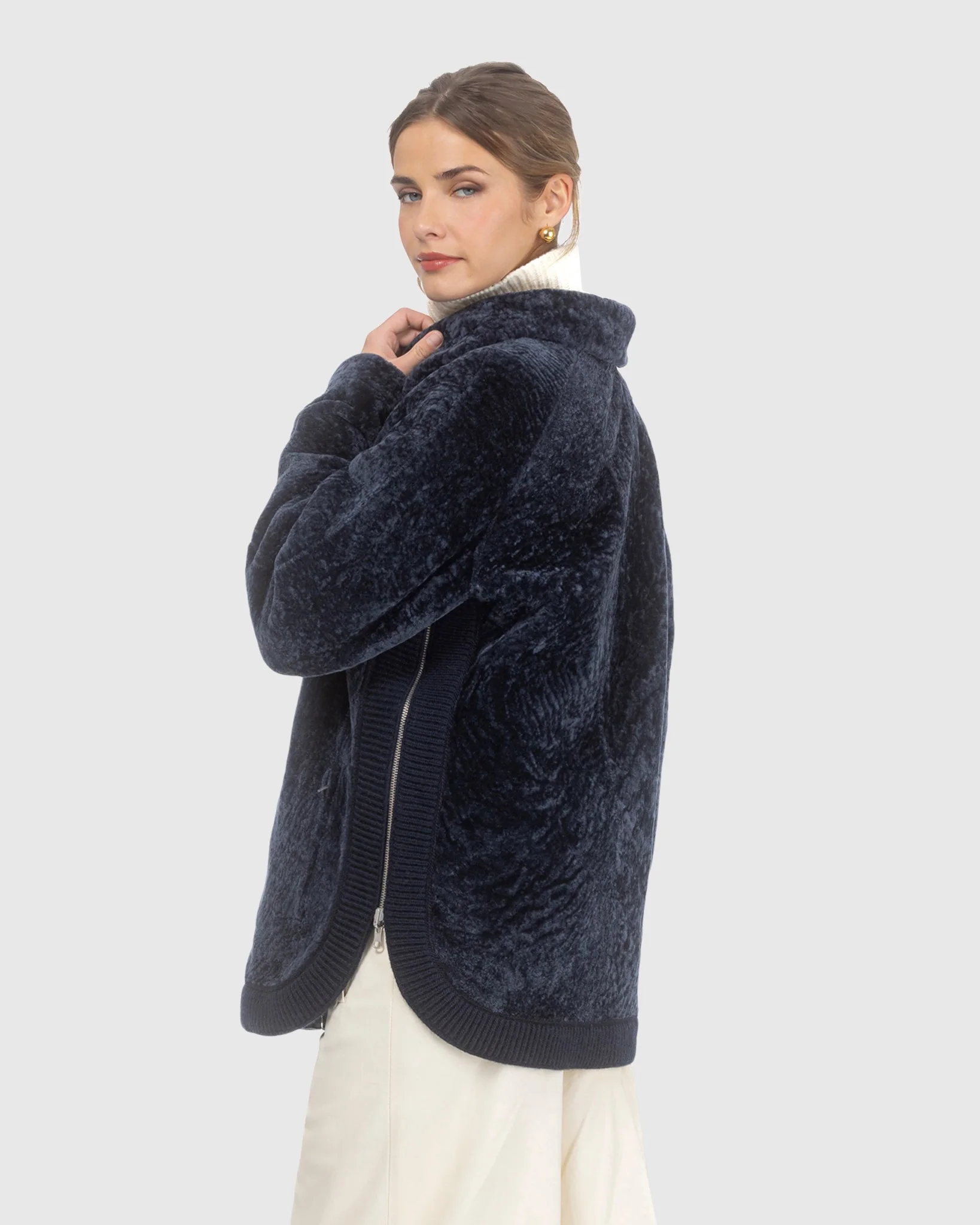 Textured Shearling Lamb Zip Jacket - Image 5