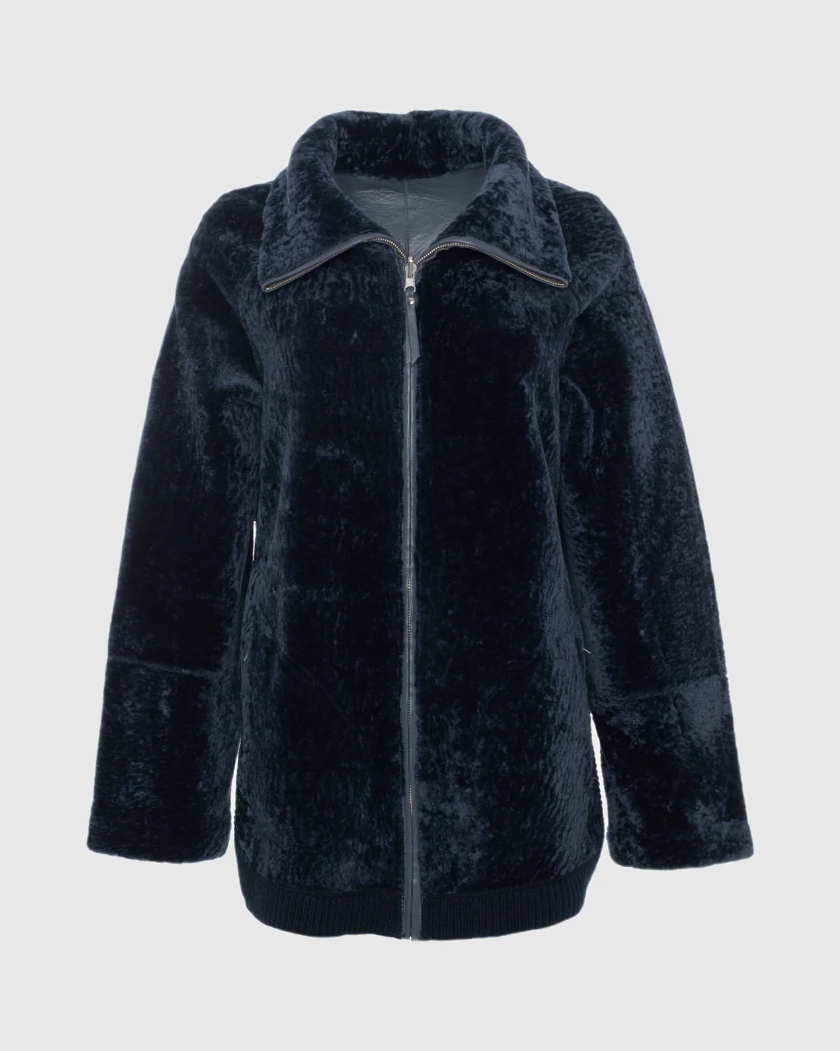 Textured Shearling Lamb Zip Jacket - Image 7