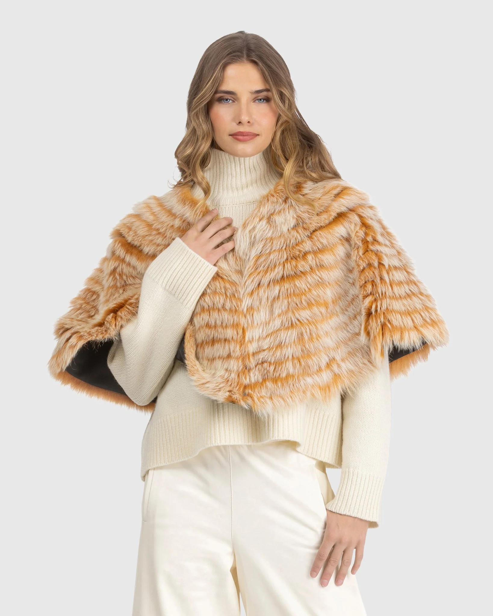 Toscana Shearling Lamb Layered Capelet
