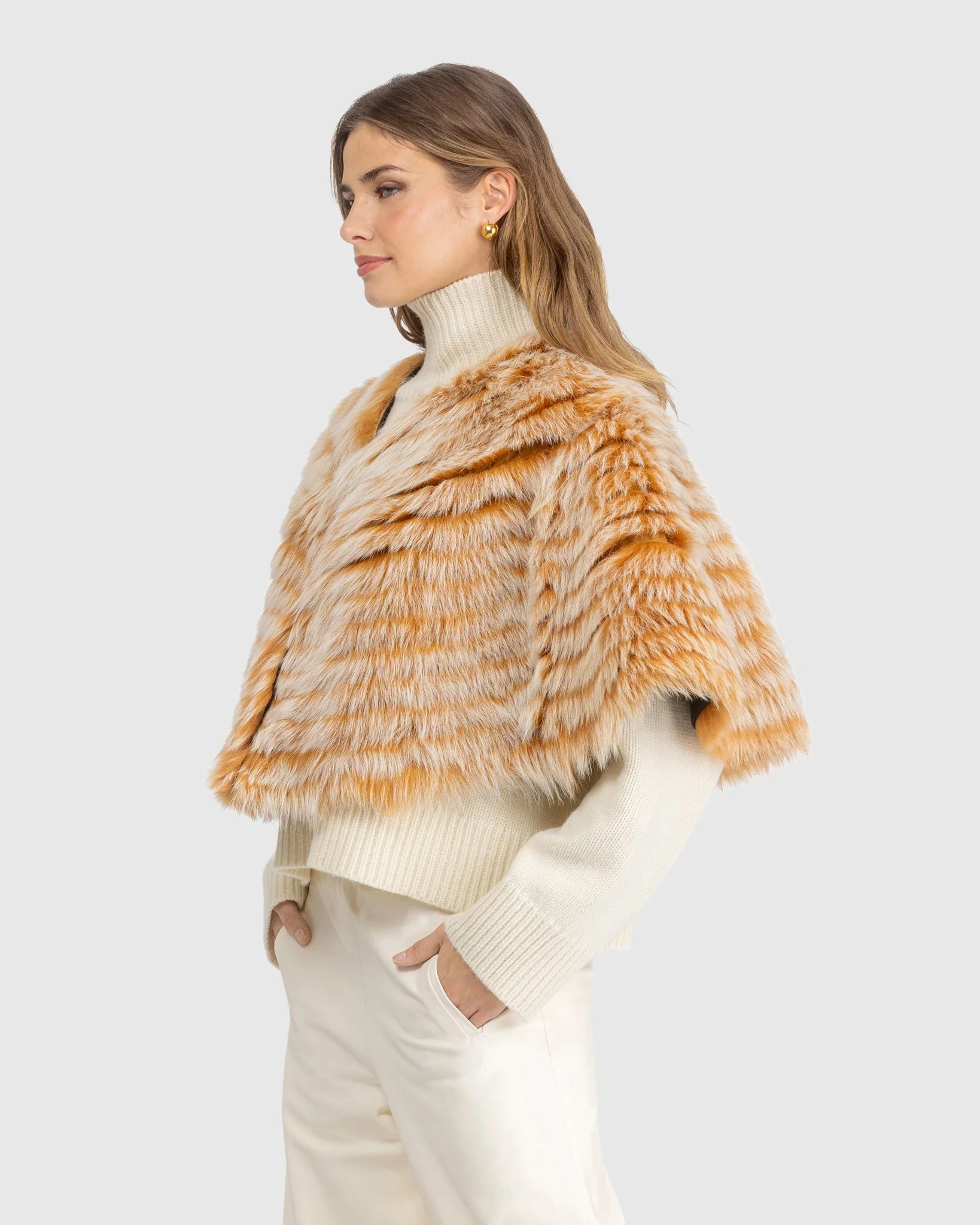 Toscana Shearling Lamb Layered Capelet - Image 2