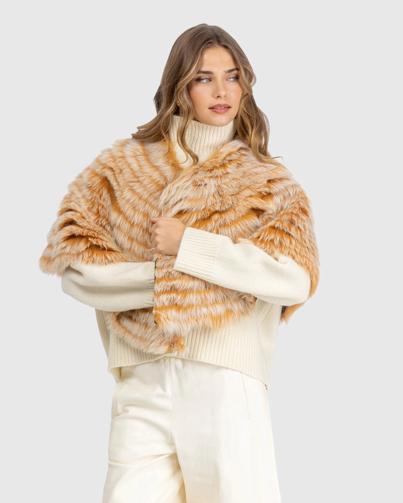 Toscana Shearling Lamb Layered Capelet - Image 5