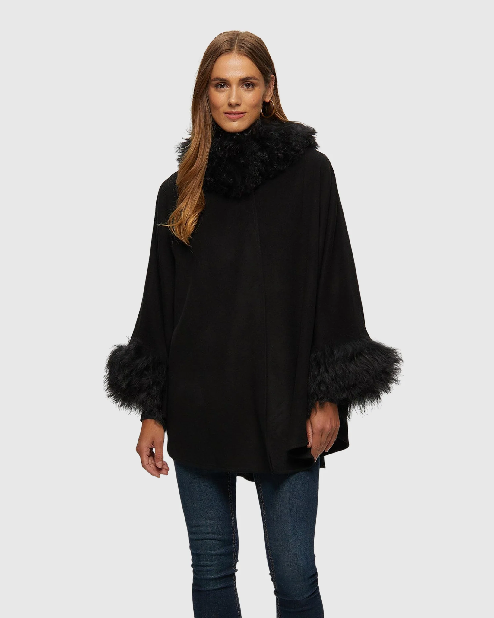 Select Cashmere & Wool Cape with Select Lamb Trim - Image 5