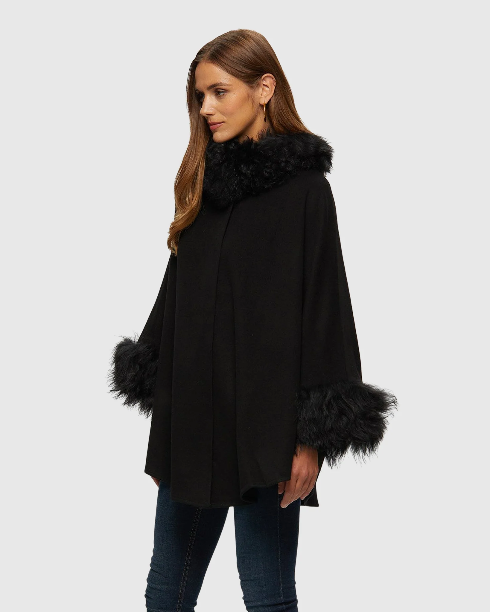 Select Cashmere & Wool Cape with Select Lamb Trim - Image 6