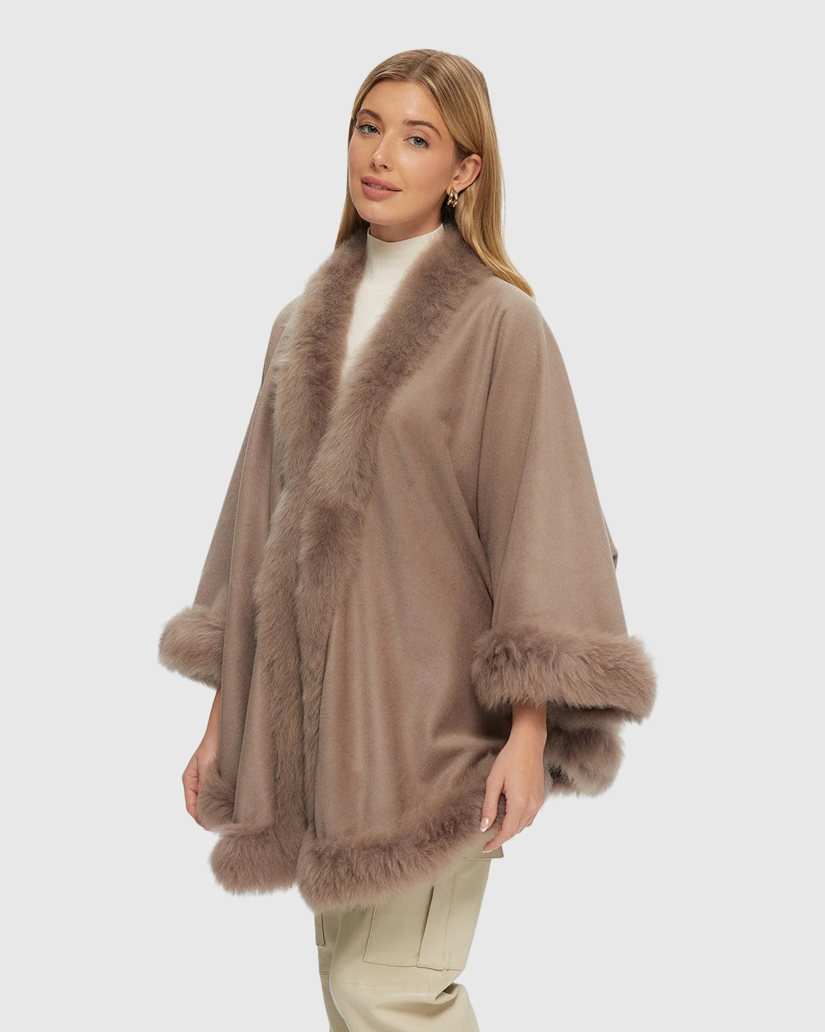 WOOL AND CASHMERE CAPE WITH LAMB TRIM - Image 10