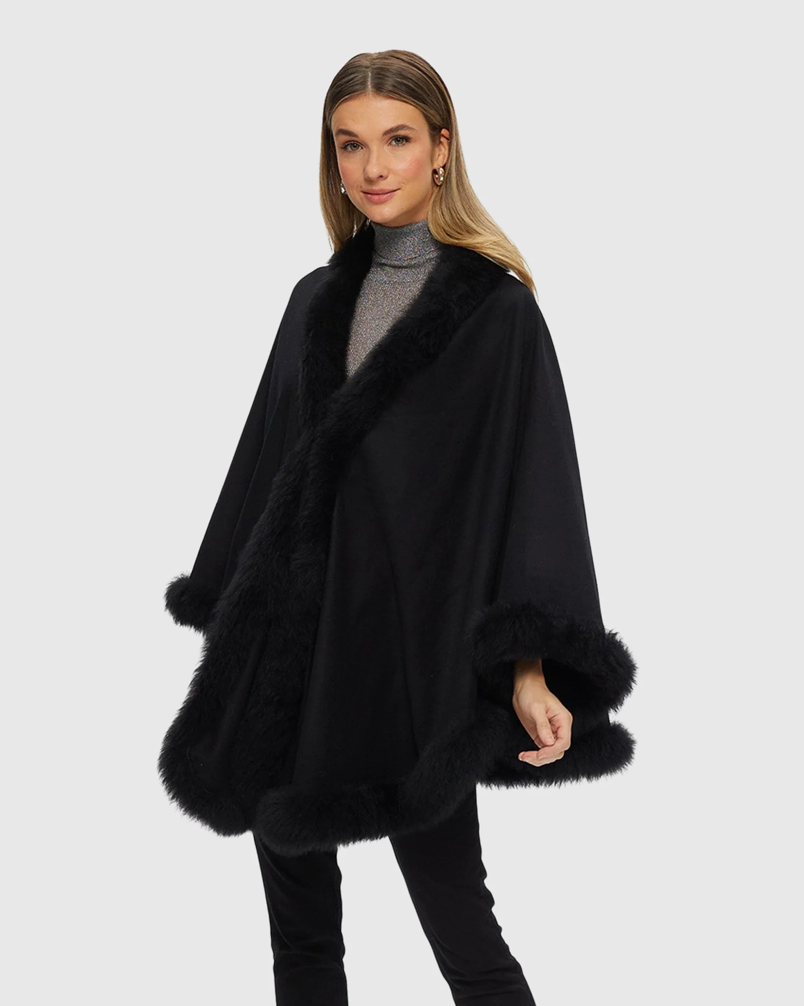 WOOL AND CASHMERE CAPE WITH LAMB TRIM - Image 5