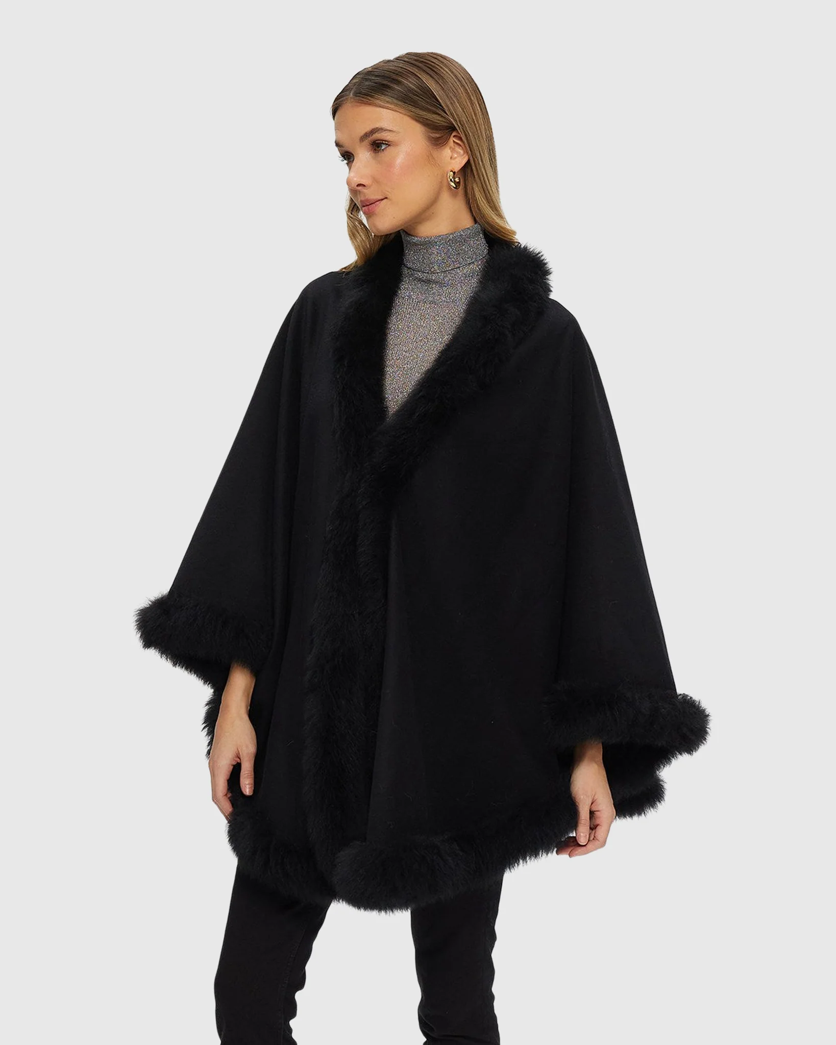 WOOL AND CASHMERE CAPE WITH LAMB TRIM - Image 6