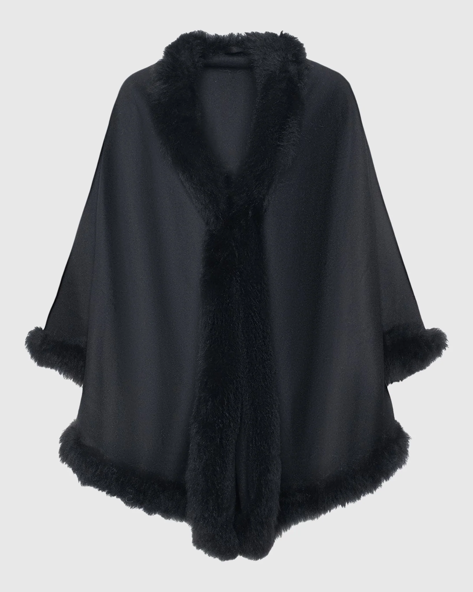 WOOL AND CASHMERE CAPE WITH LAMB TRIM - Image 8