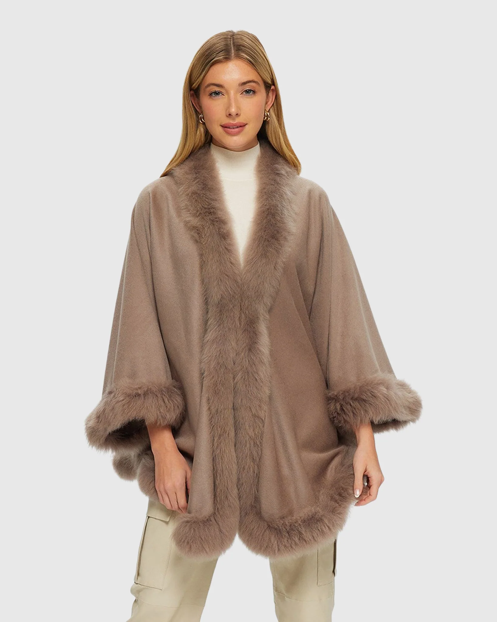 WOOL AND CASHMERE CAPE WITH LAMB TRIM - Image 9