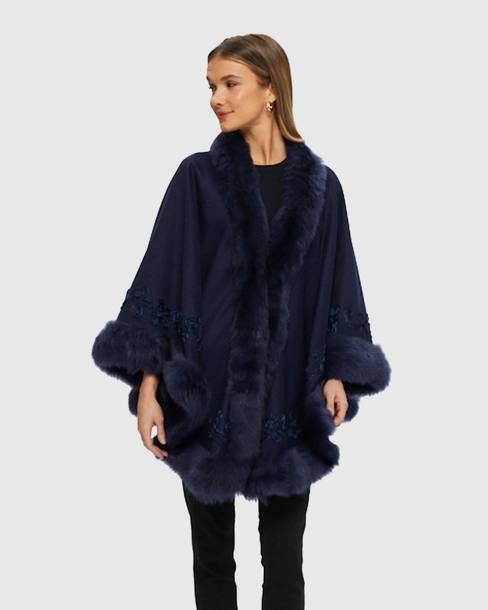 WOOL AND CASHMERE CAPE WITH LAMB TRIM AND RIBBON EMBROIDERY - Image 10