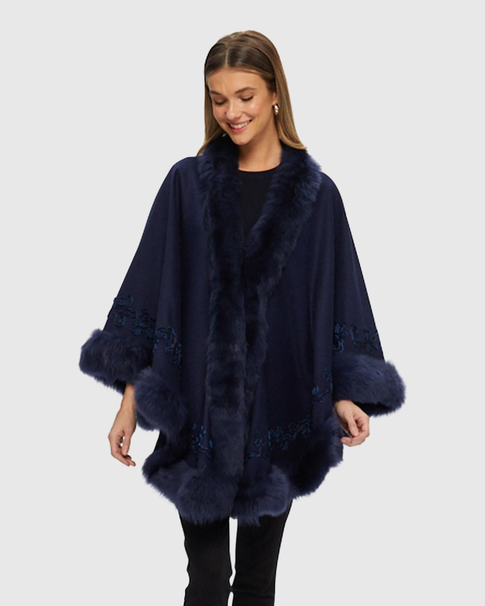WOOL AND CASHMERE CAPE WITH LAMB TRIM AND RIBBON EMBROIDERY - Image 11