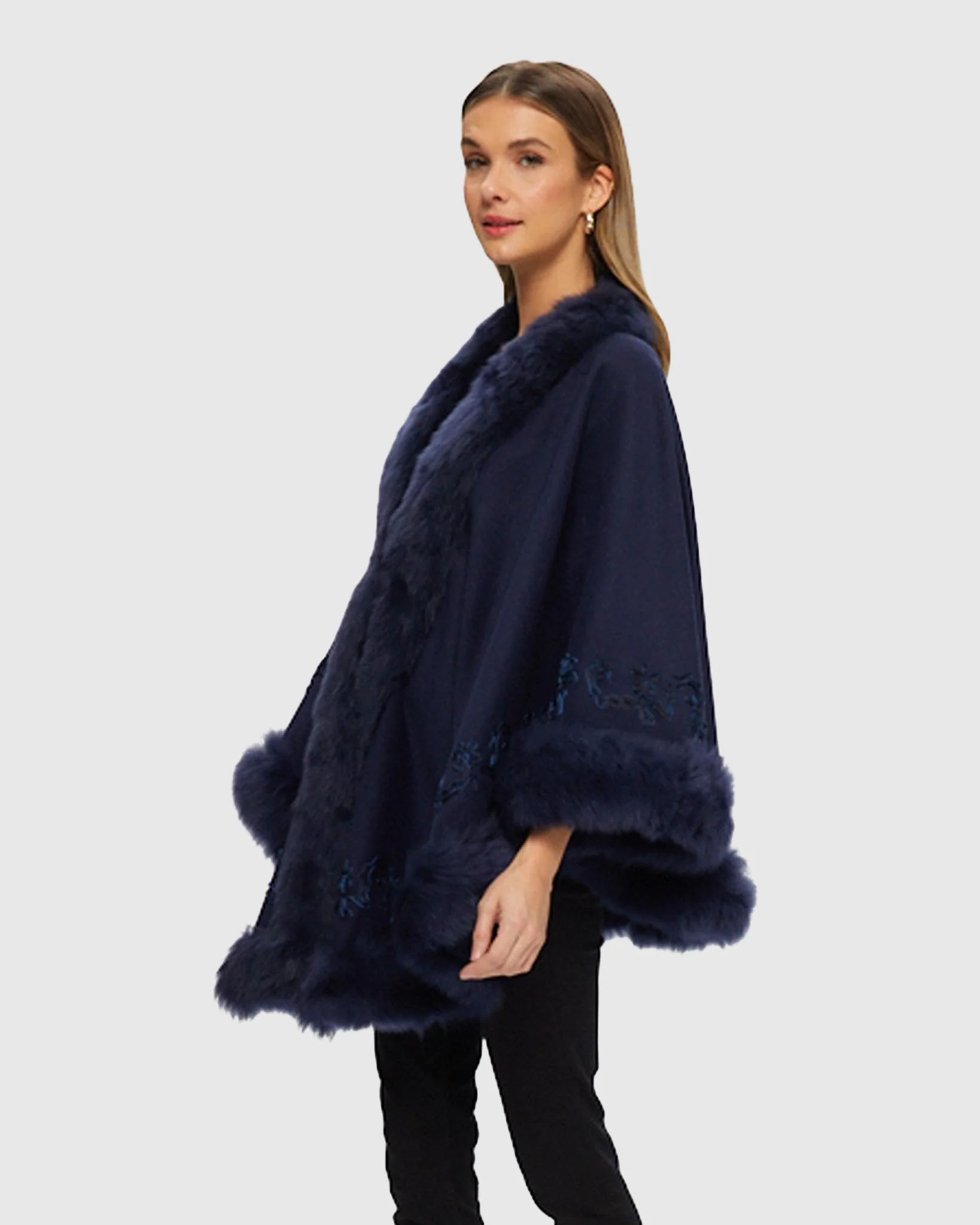 WOOL AND CASHMERE CAPE WITH LAMB TRIM AND RIBBON EMBROIDERY - Image 12