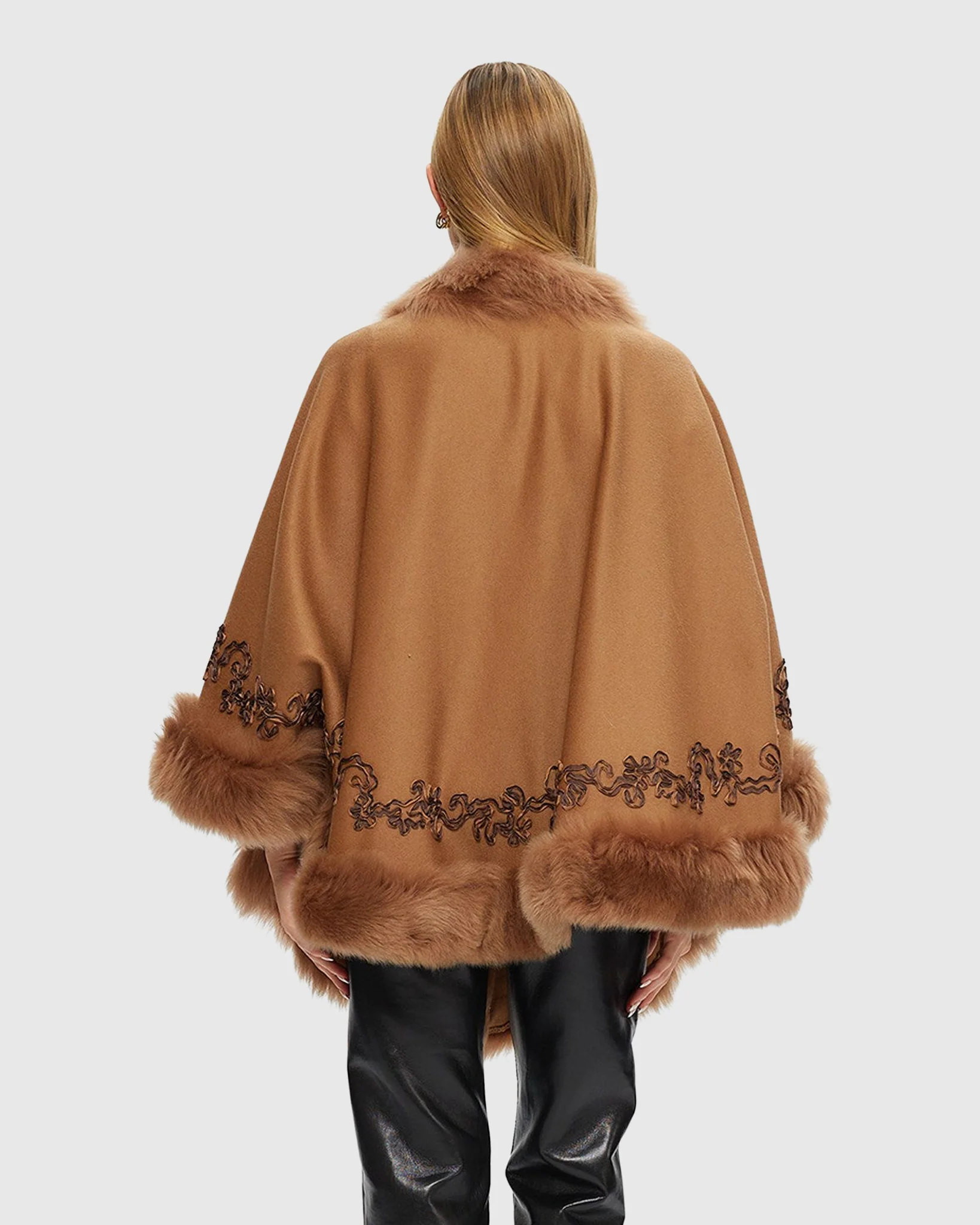 WOOL AND CASHMERE CAPE WITH LAMB TRIM AND RIBBON EMBROIDERY - Image 15