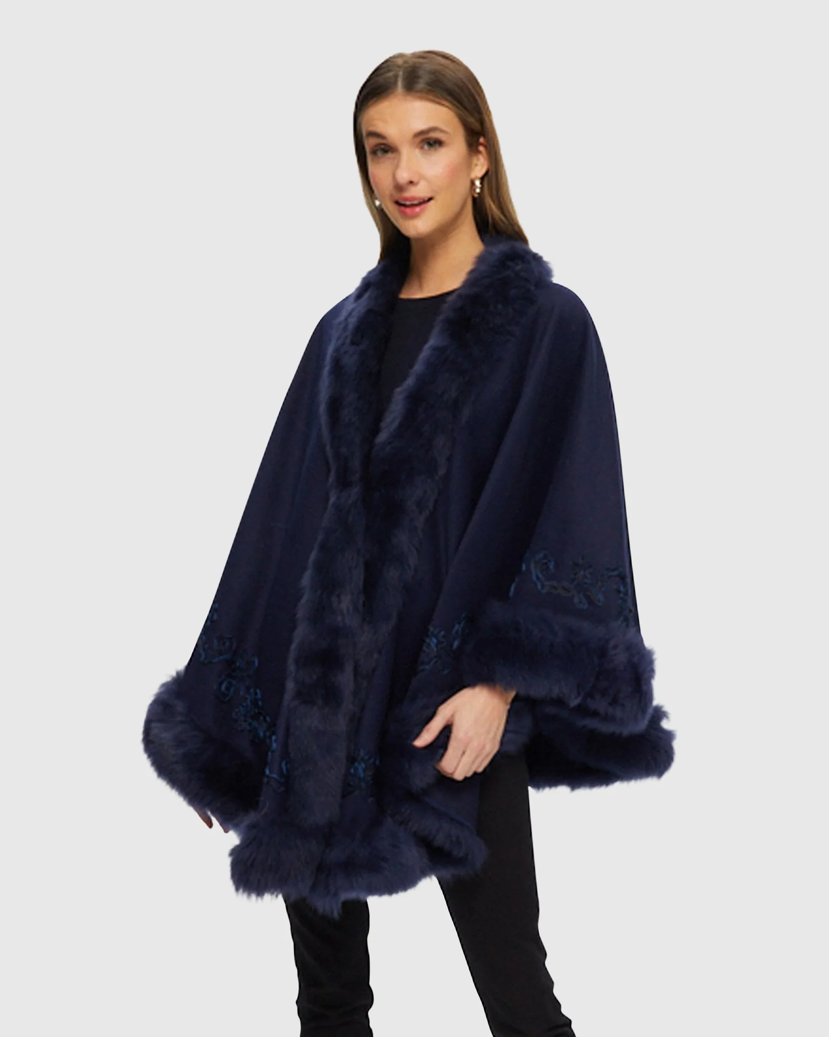 WOOL AND CASHMERE CAPE WITH LAMB TRIM AND RIBBON EMBROIDERY - Image 9