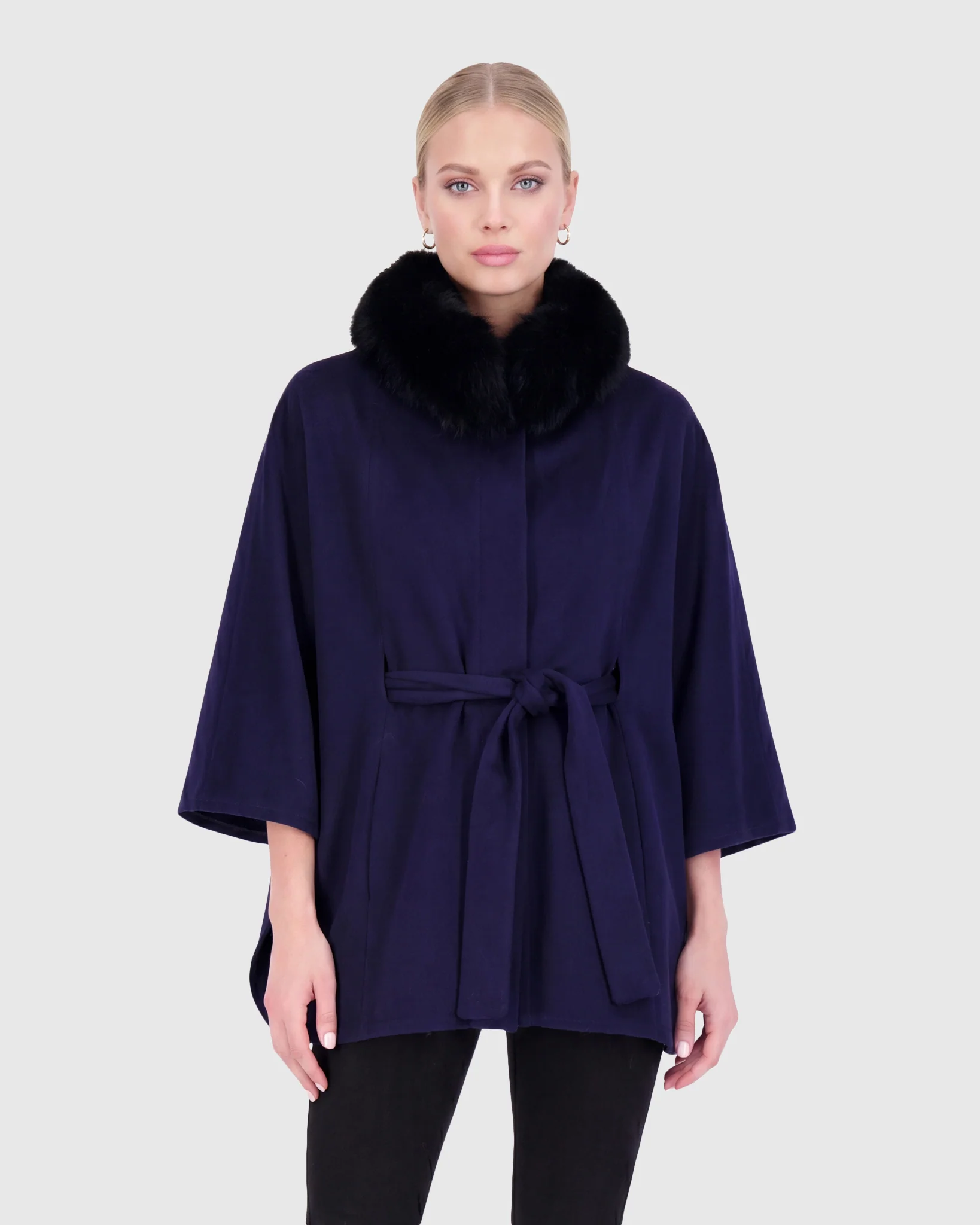 WOOL BELTED CAPE WITH FOX COLLAR - Image 5