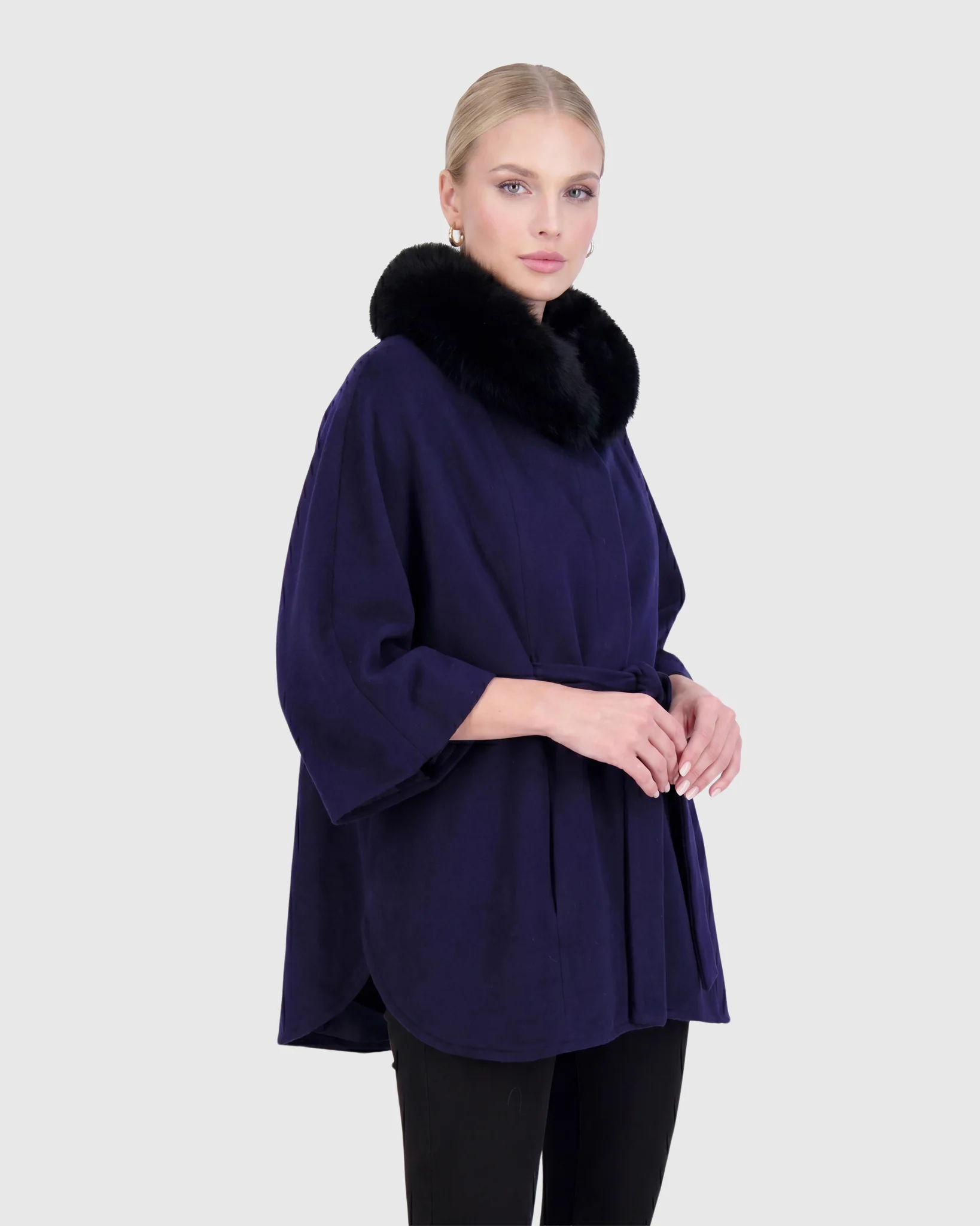 WOOL BELTED CAPE WITH FOX COLLAR - Image 6