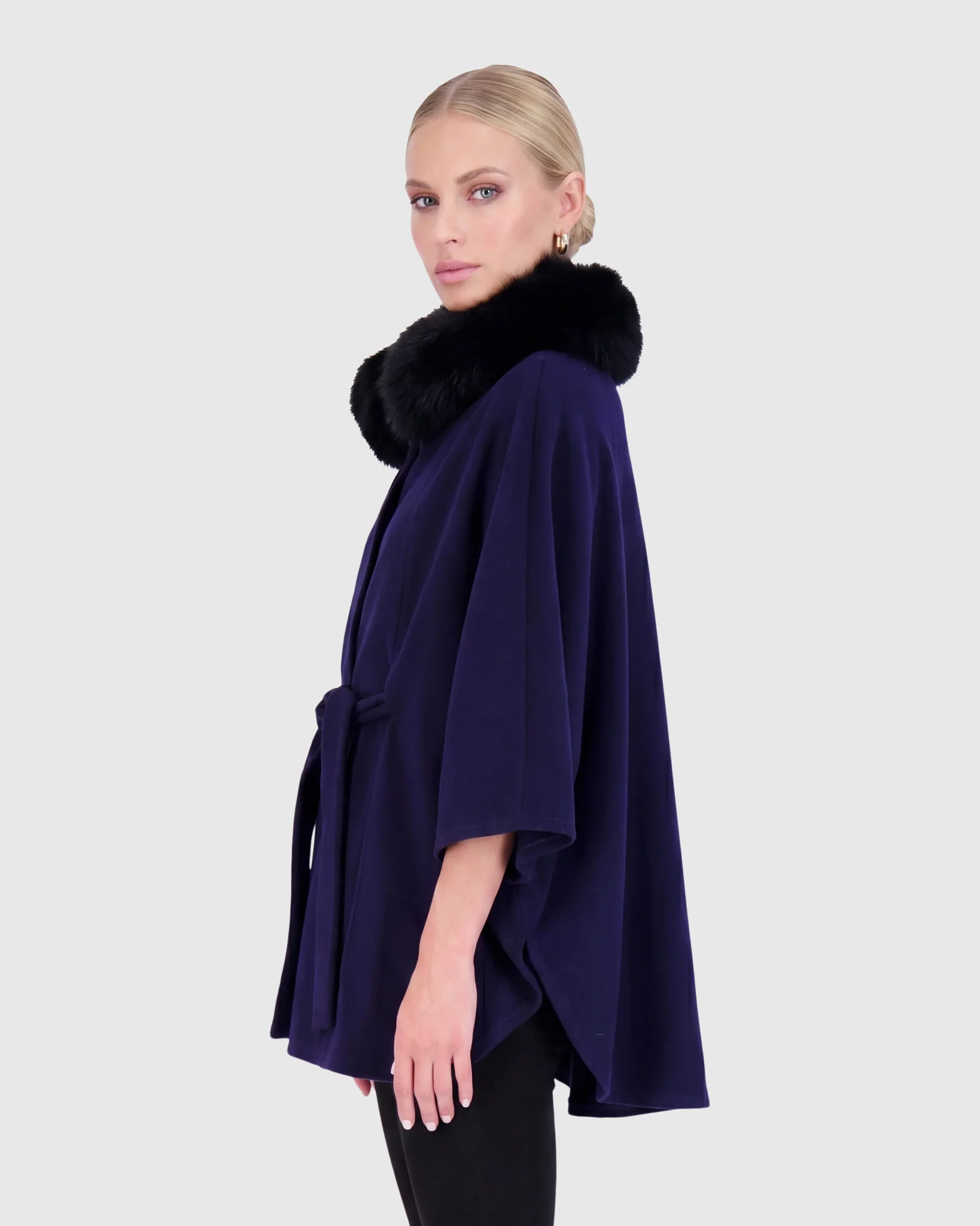 WOOL BELTED CAPE WITH FOX COLLAR - Image 7