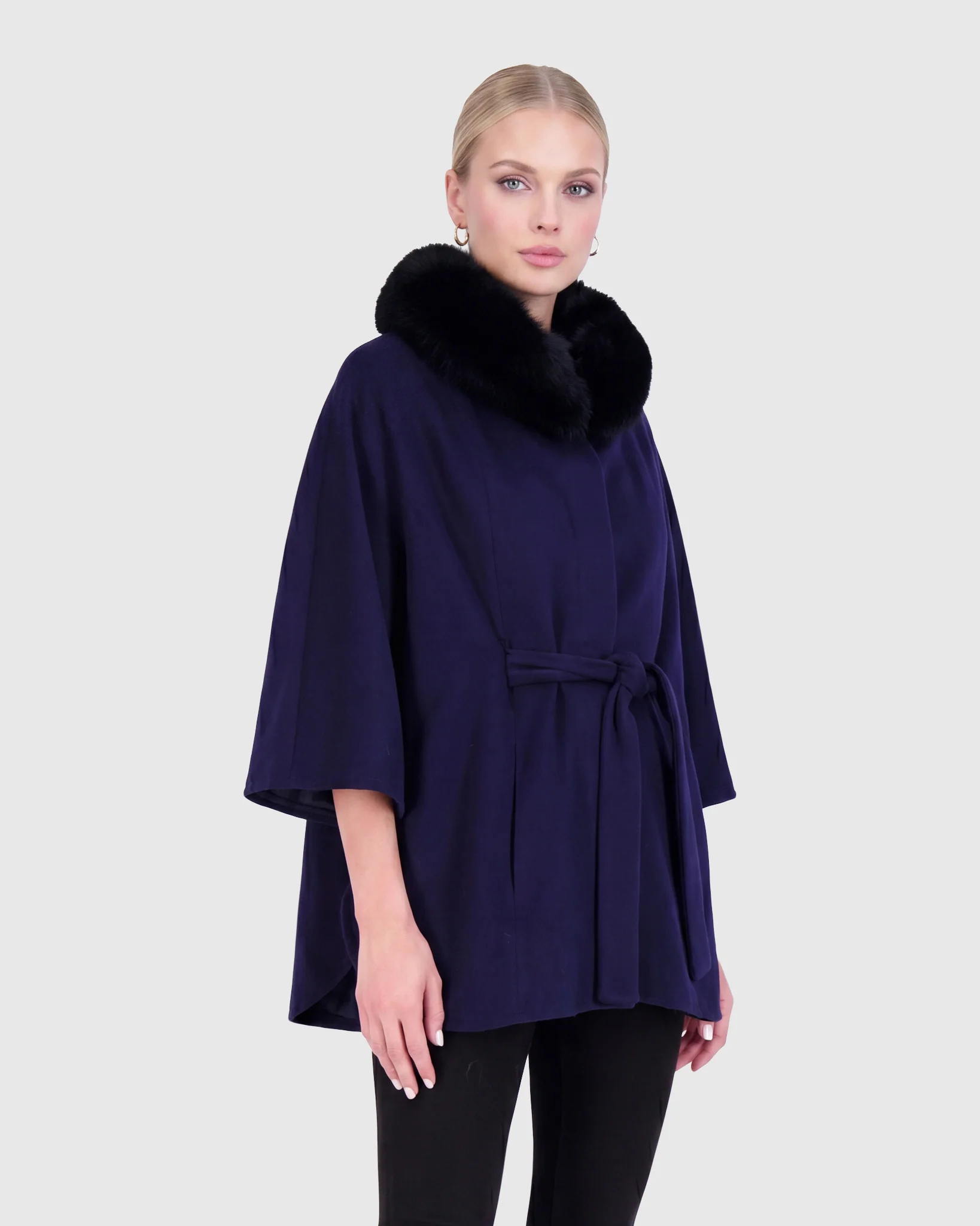 WOOL BELTED CAPE WITH FOX COLLAR - Image 8
