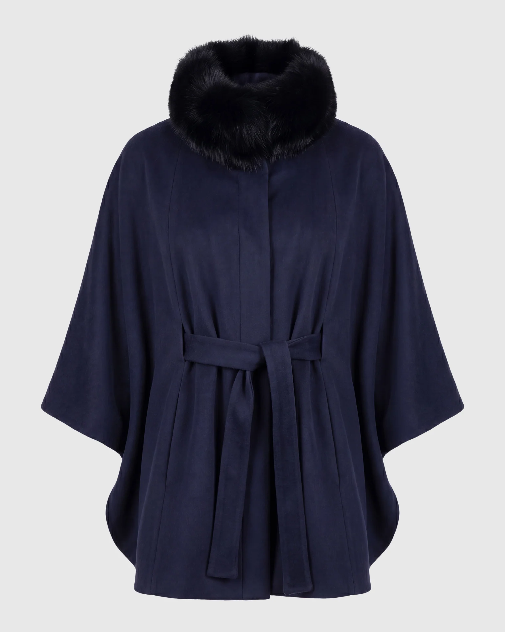 WOOL BELTED CAPE WITH FOX COLLAR - Image 9