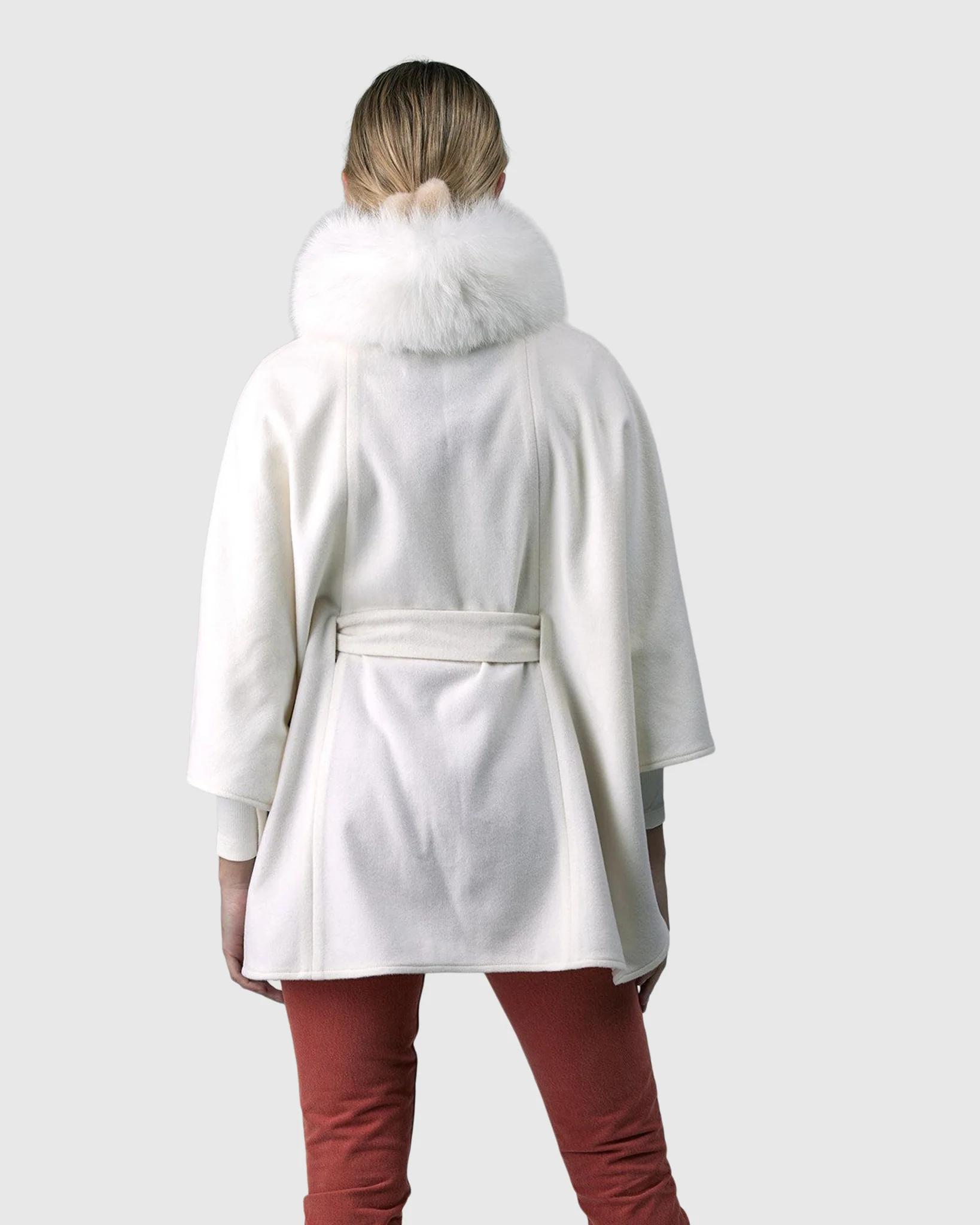 WOOL BELTED CAPE WITH SHADOW FOX COLLAR - Image 4