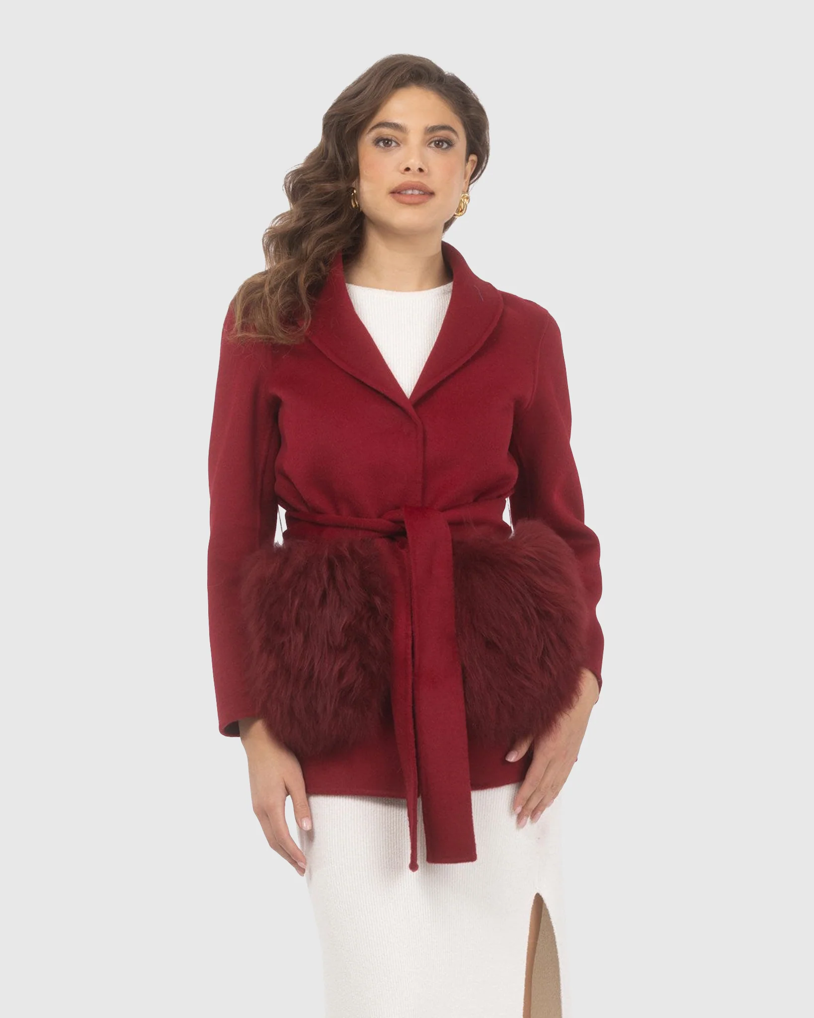Wool Belted Jacket With Select Lamb Patch Pockets