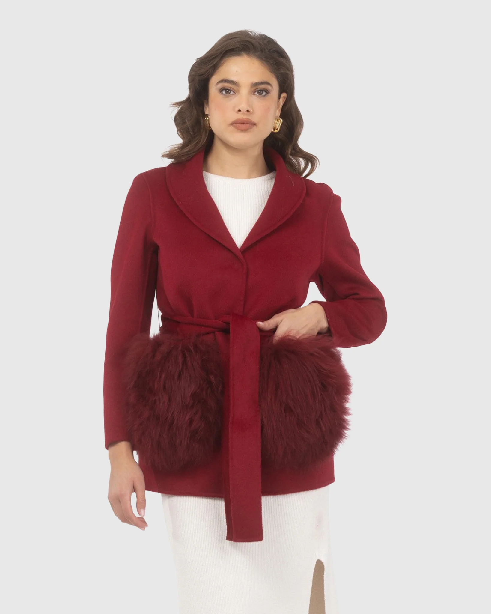 Wool Belted Jacket With Select Lamb Patch Pockets - Image 11