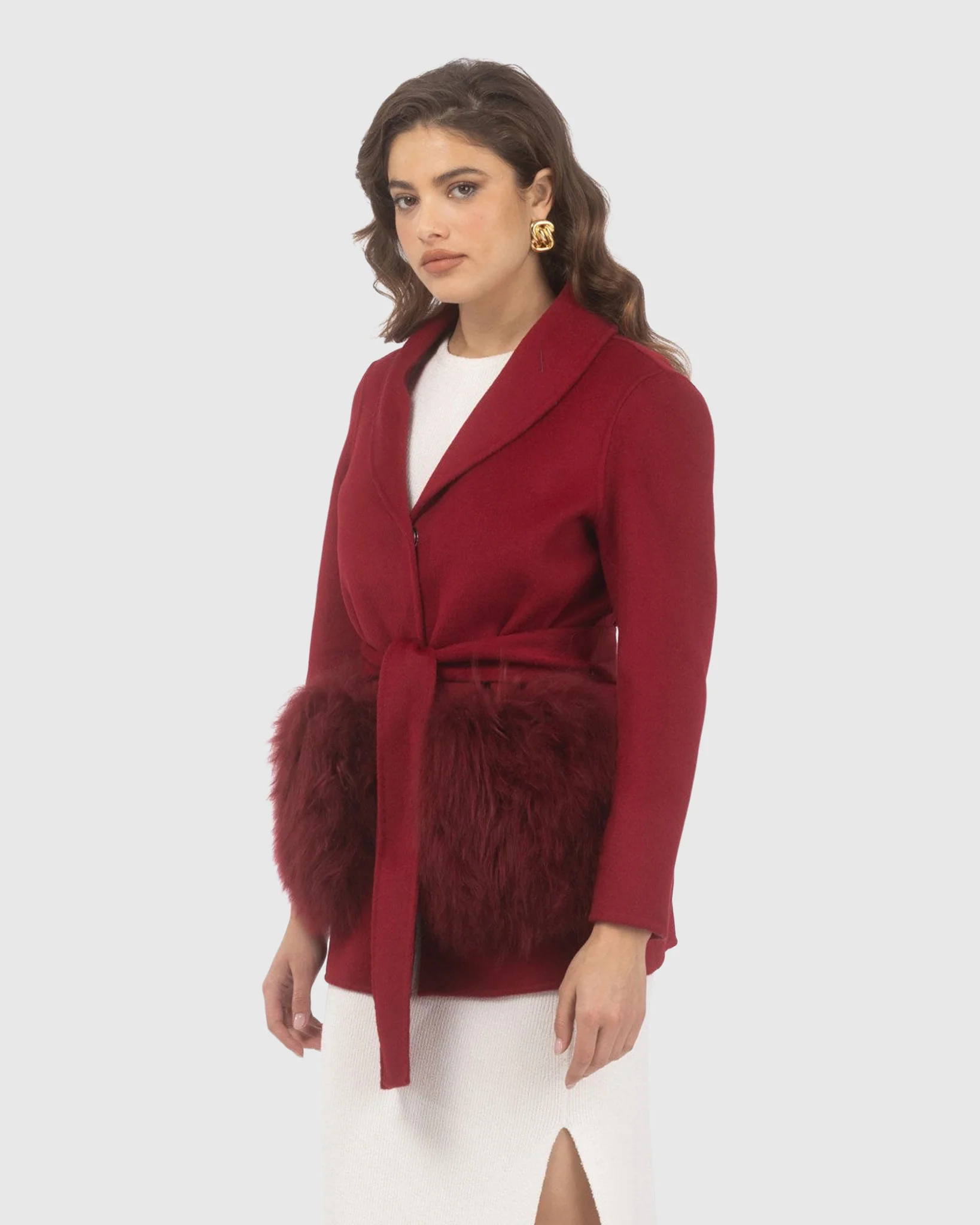 Wool Belted Jacket With Select Lamb Patch Pockets - Image 12