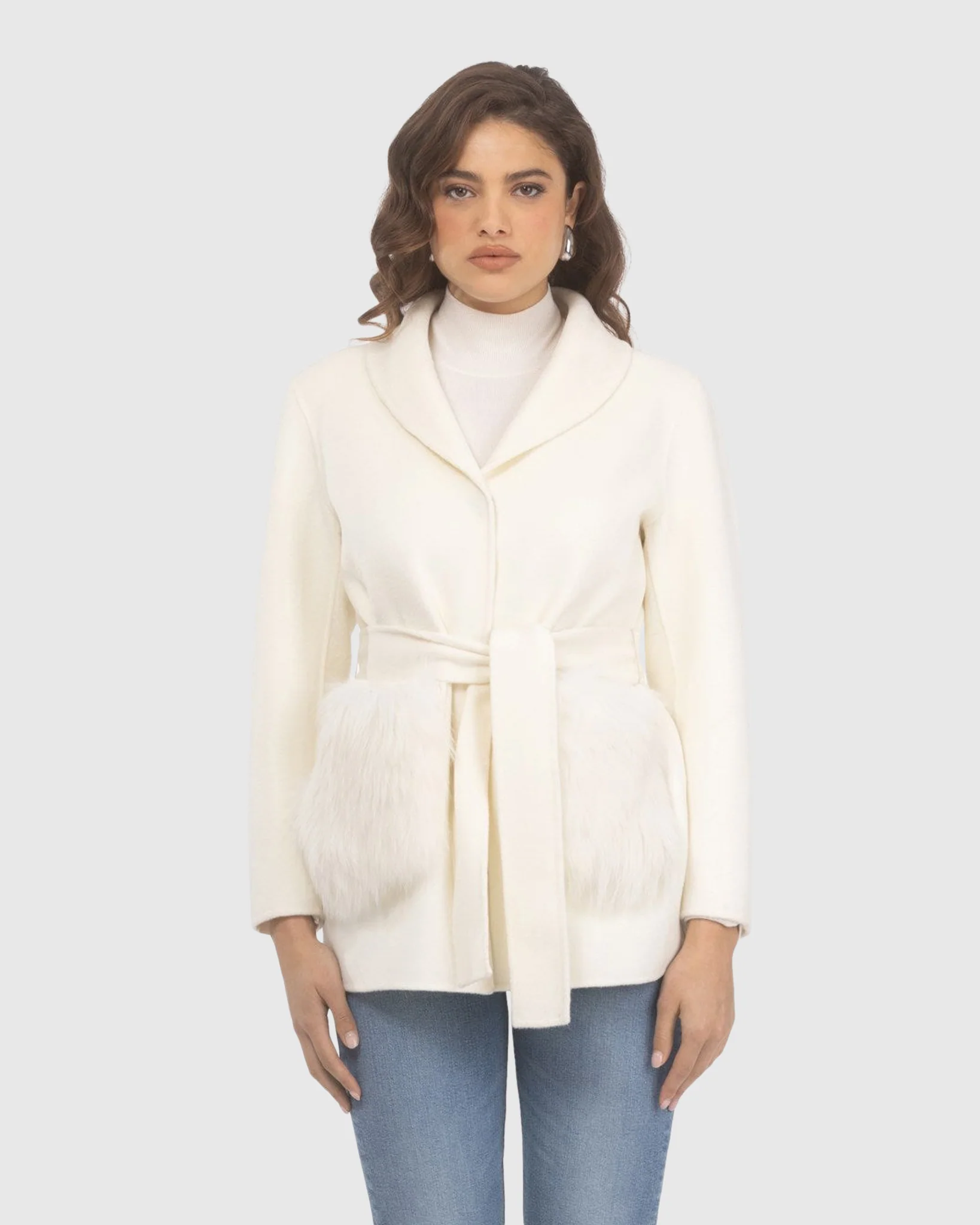 Wool Belted Jacket With Select Lamb Patch Pockets - Image 7